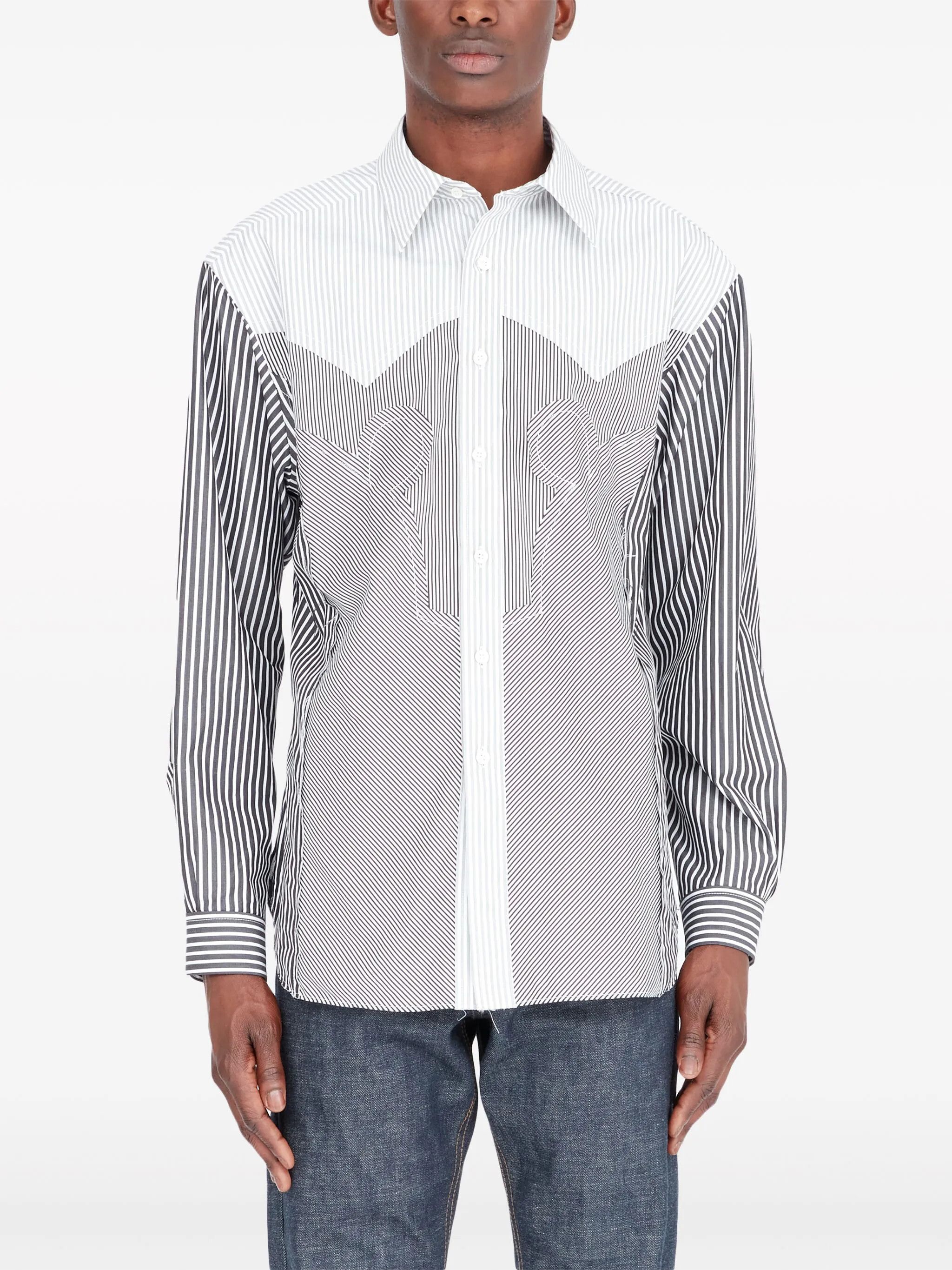 Maison Margiela oc11z0925 Yoke Striped Shirt in White/Black Size US M / EU 48-50 / 2 - 2 Thumbnail
