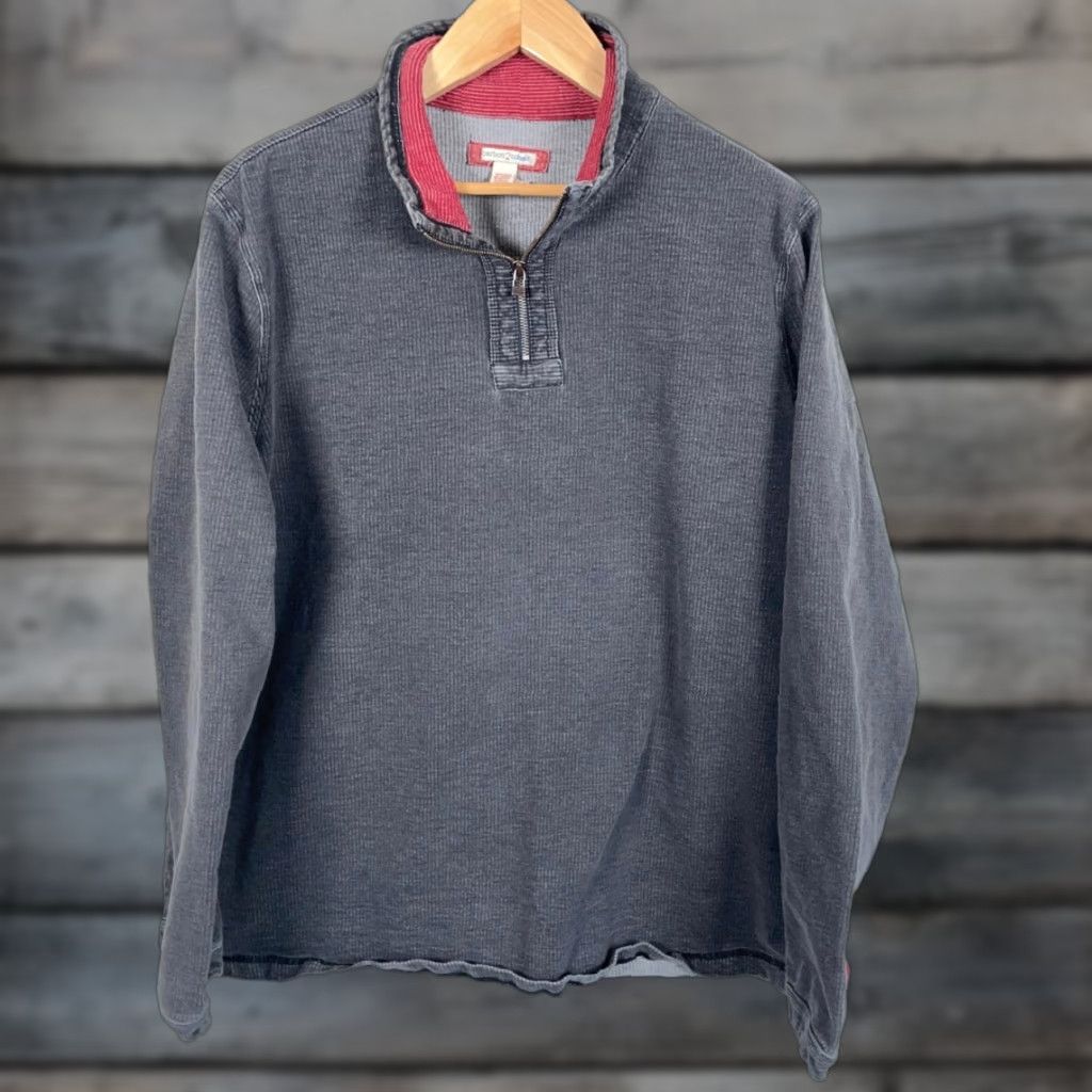 Carbon2Cobalt Carbon 2 Cobalt 1/4 Zip Sweater Men's XL Tall Dark Gray Garment Dyed Waffle Knit Size US XL / EU 56 / 4 - 1 Thumbnail