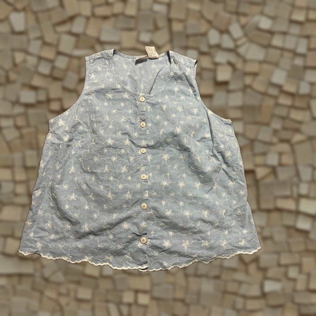 Vintage Bobbie Brooks Shirt Women's Plus 24W Blue Floral Sleeveless Button Up Size 4XL / US 24-26 - 1 Thumbnail