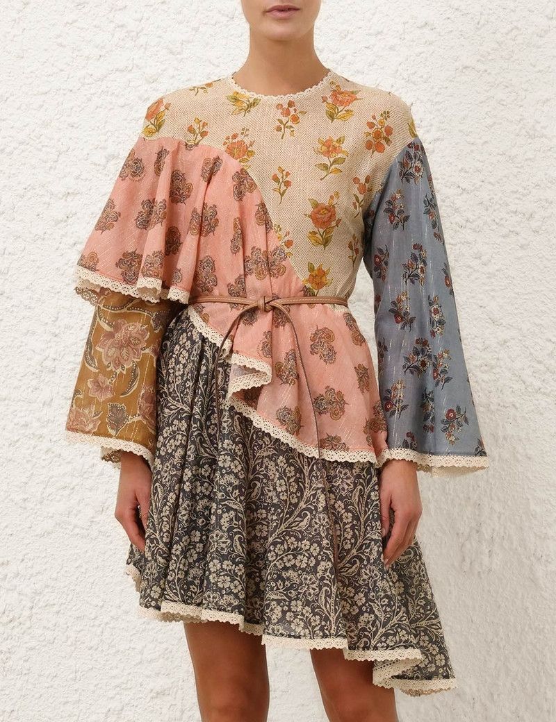 Zimmermann oc11z0226 Tallow Asymmetric Mini Dress In Multicolor Size L / US 10 / IT 46 - 2 Thumbnail