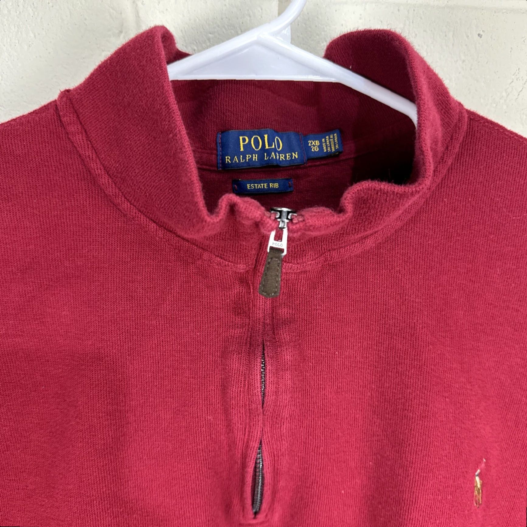 Polo Ralph Lauren Polo Ralph Lauren Sweater Mens 2XB Maroon 1/4 Zip Mock Neck Estate Rib Pony Logo Pullover Knit Size US XXL / EU 58 / 5 - 3 Thumbnail