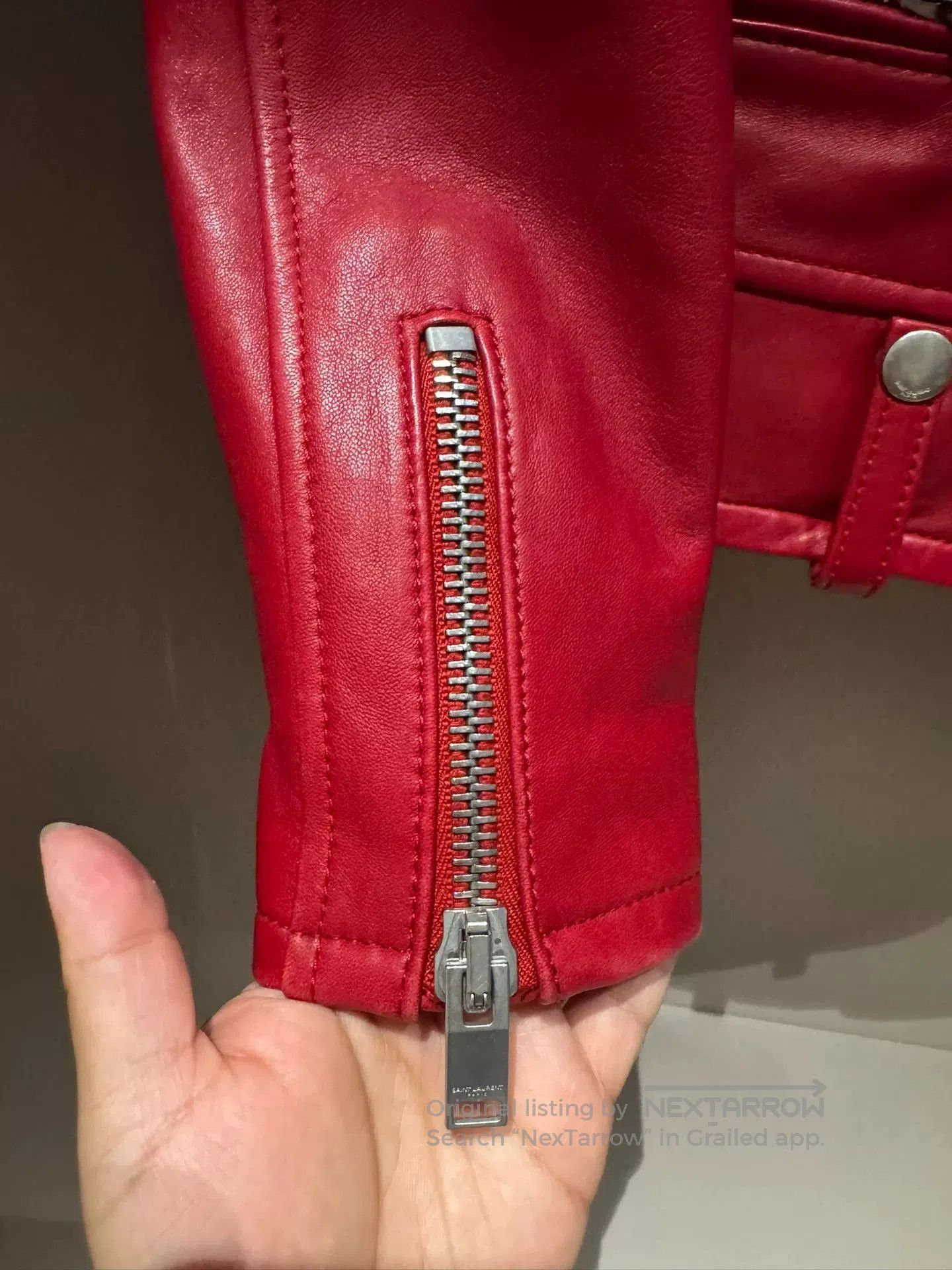 Saint Laurent Paris SAINT LAURENT Red Leather Biker Jacket. Size XS / US 0-2 / IT 36-38 - 4 Thumbnail