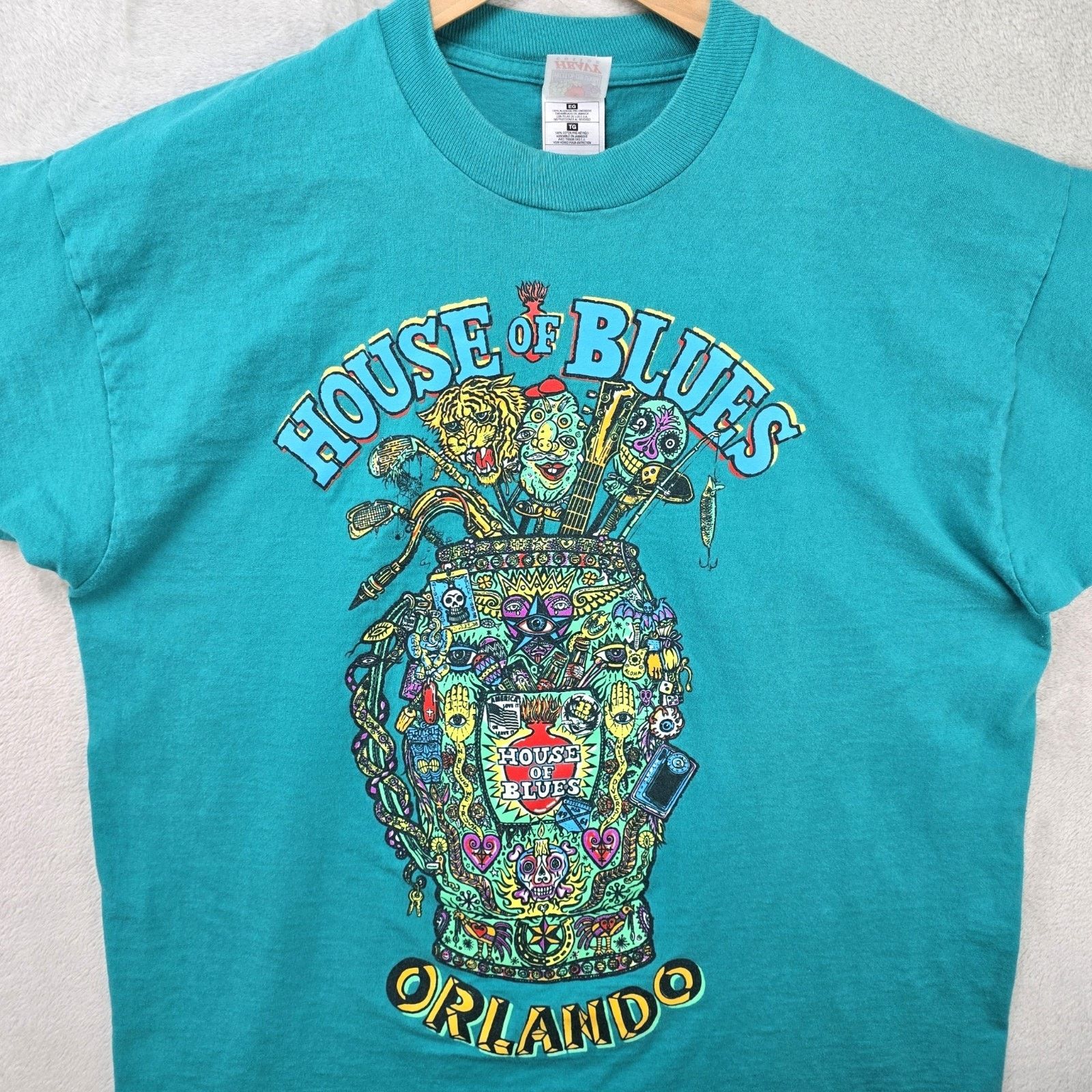 Fruit Of The Loom Vintage House Of Blues Shirt Mens XL Green Orlando 90s Size US XL / EU 56 / 4 - 1 Thumbnail