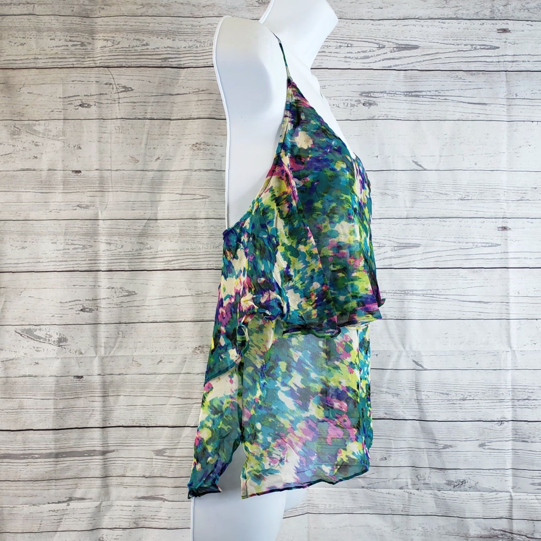 Vintage Tracy Reese Womens Silk Flyaway Tank Sz M Green Purple Tank Sleeveless Silk 100% Silk Basic Top Women Size M / US 6-8 / IT 42-44 - 3 Thumbnail