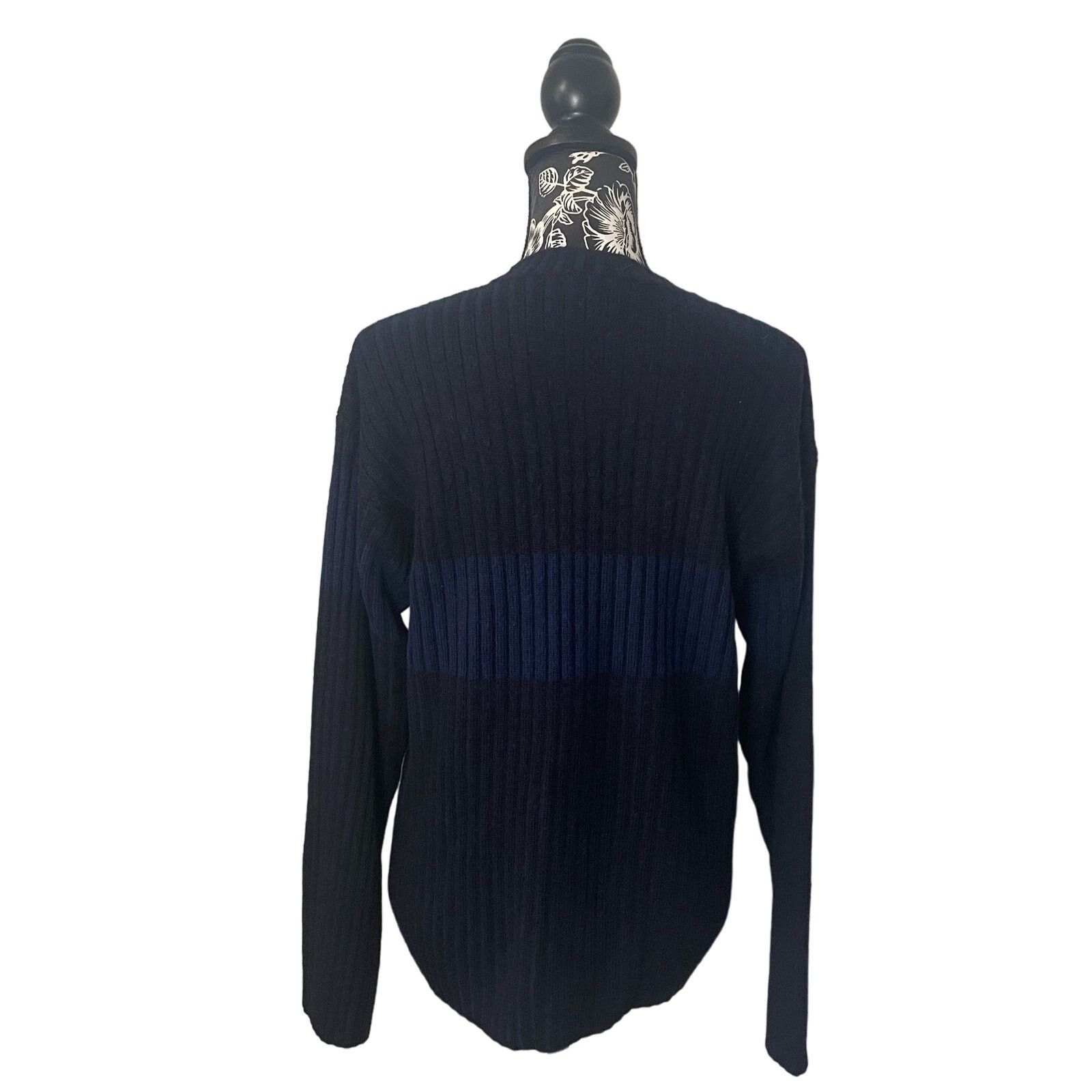 Other NOBA 1950 V-Neck Sweater Horizontal Stripes Blue Black Large Size US L / EU 52-54 / 3 - 8 Thumbnail
