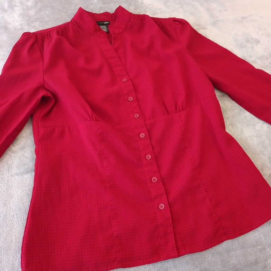 Vintage East 5th Shirt Womens Medium Red Polka Dot Long Sleeve Button Up V-Neck Size M / US 6-8 / IT 42-44 - 4 Thumbnail