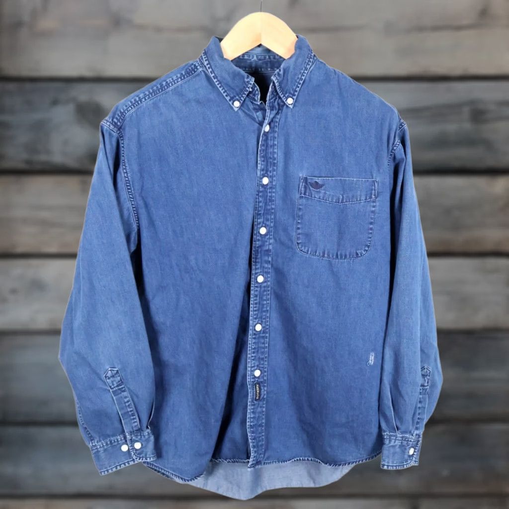 Dockers VINTAGE Dockers Oversized Denim Shirt Men Large Blue Distressed 90s VTG Grunge Shirt Hardcover? Size US L / EU 52-54 / 3 - 1 Thumbnail