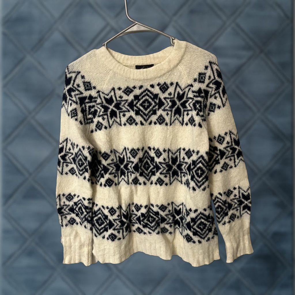 Vintage J Crew Sweater M Ivory Navy Fair Isle Striped Jumper Wool Acrylic Blend #H5829 Size M / US 6-8 / IT 42-44 - 1 Thumbnail