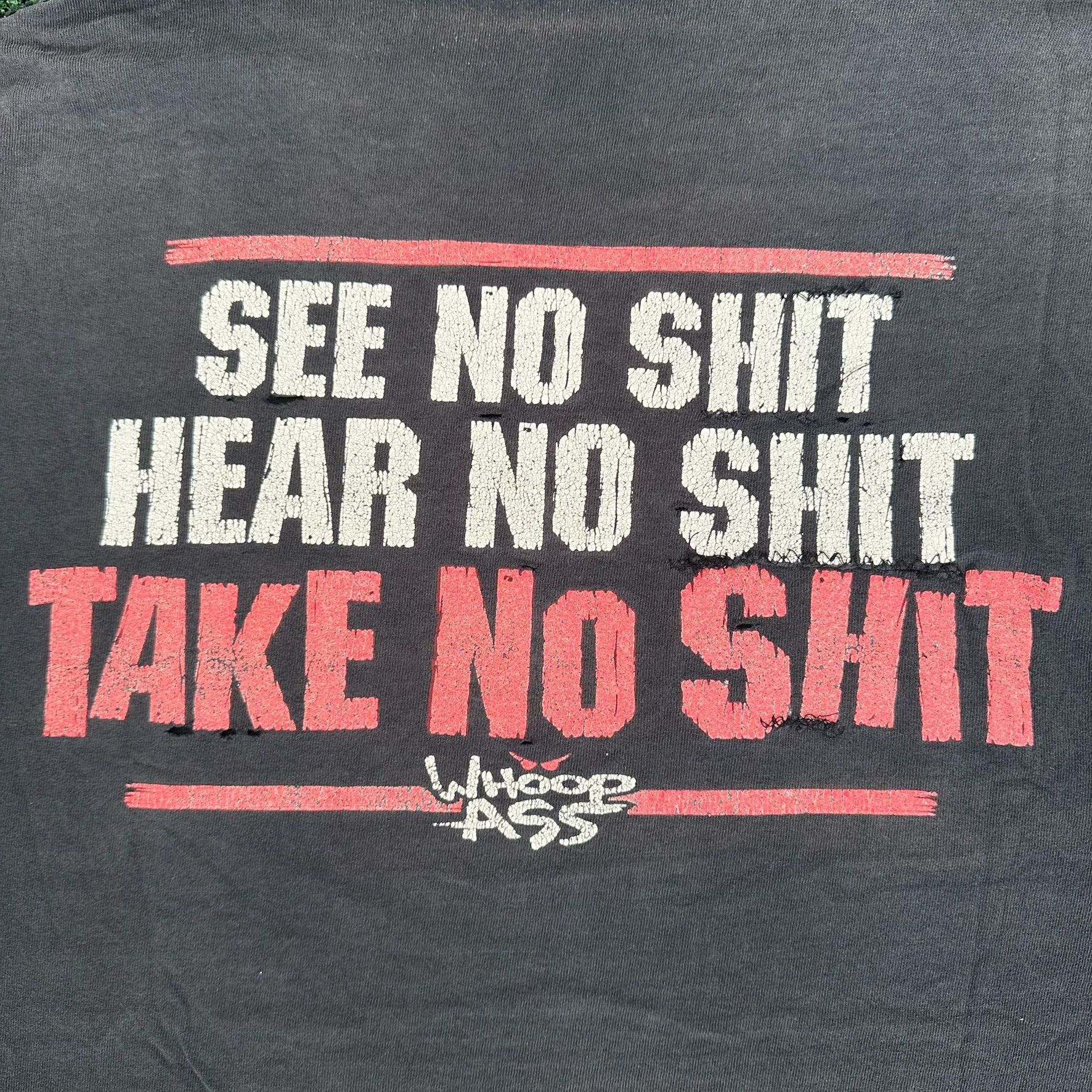 Hanes Vintage 90s Whoop Ass T-Shirt Faded Black Distressed Boxy L Size US L / EU 52-54 / 3 - 3 Thumbnail