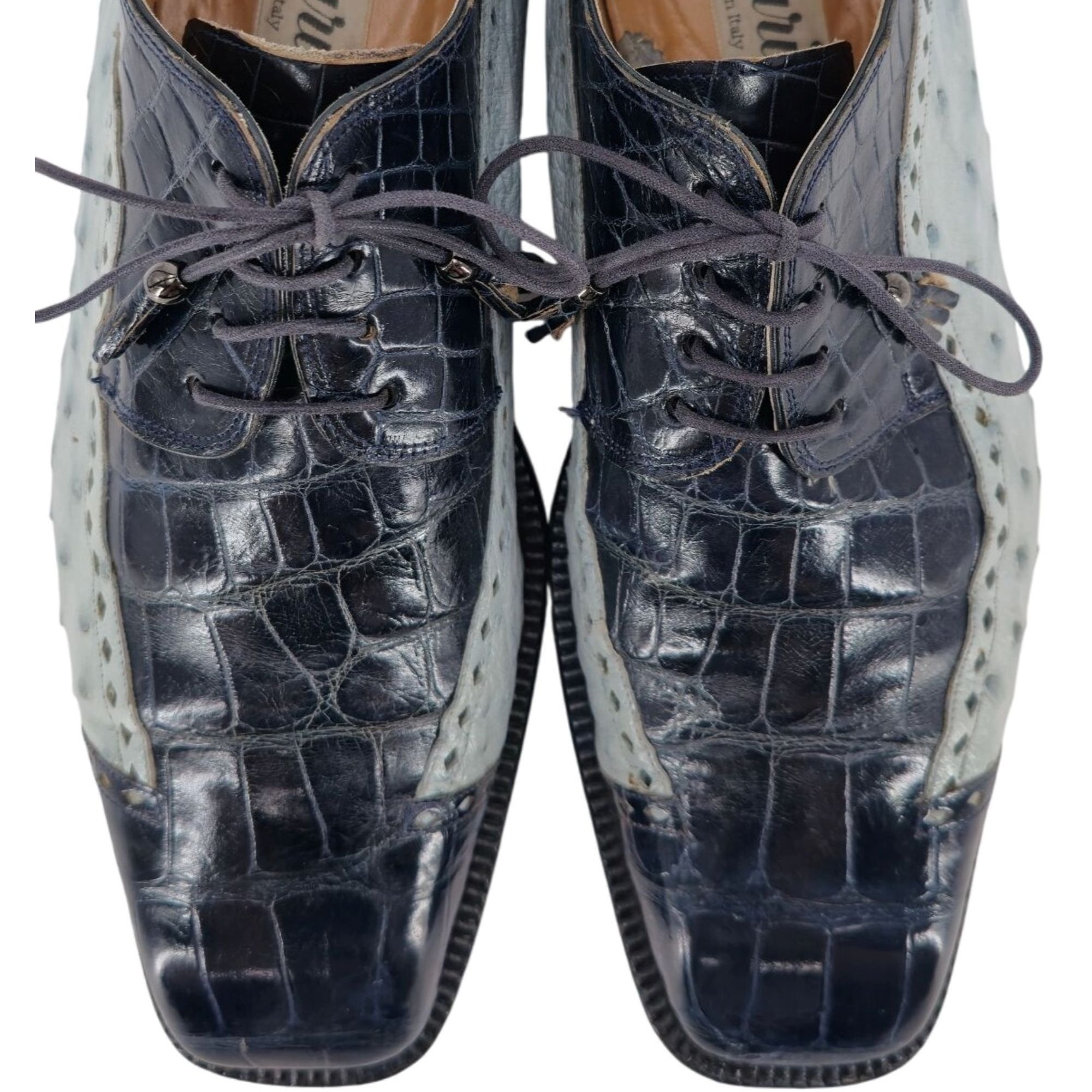 Mauri Vintage Mauri Exotic Alligator Ostrich Navy Blue Dress Shoes Size US 12 / EU 45 - 2 Thumbnail