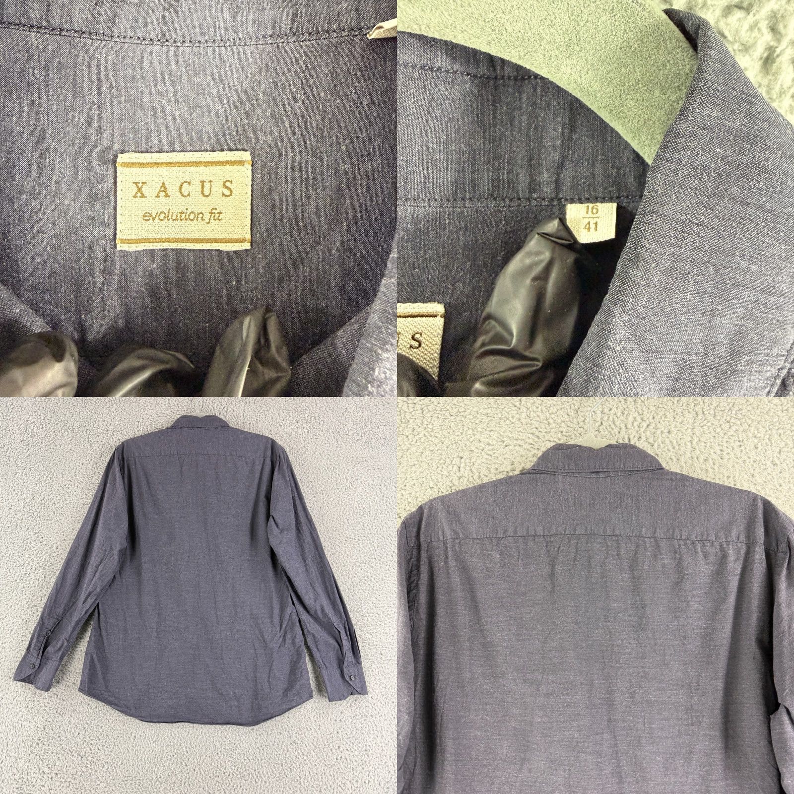 Vintage Xacus Button-Up Dress Shirt Mens Large Gray Evolution Fit Long Sleeve Business Size 42R - 8 Thumbnail
