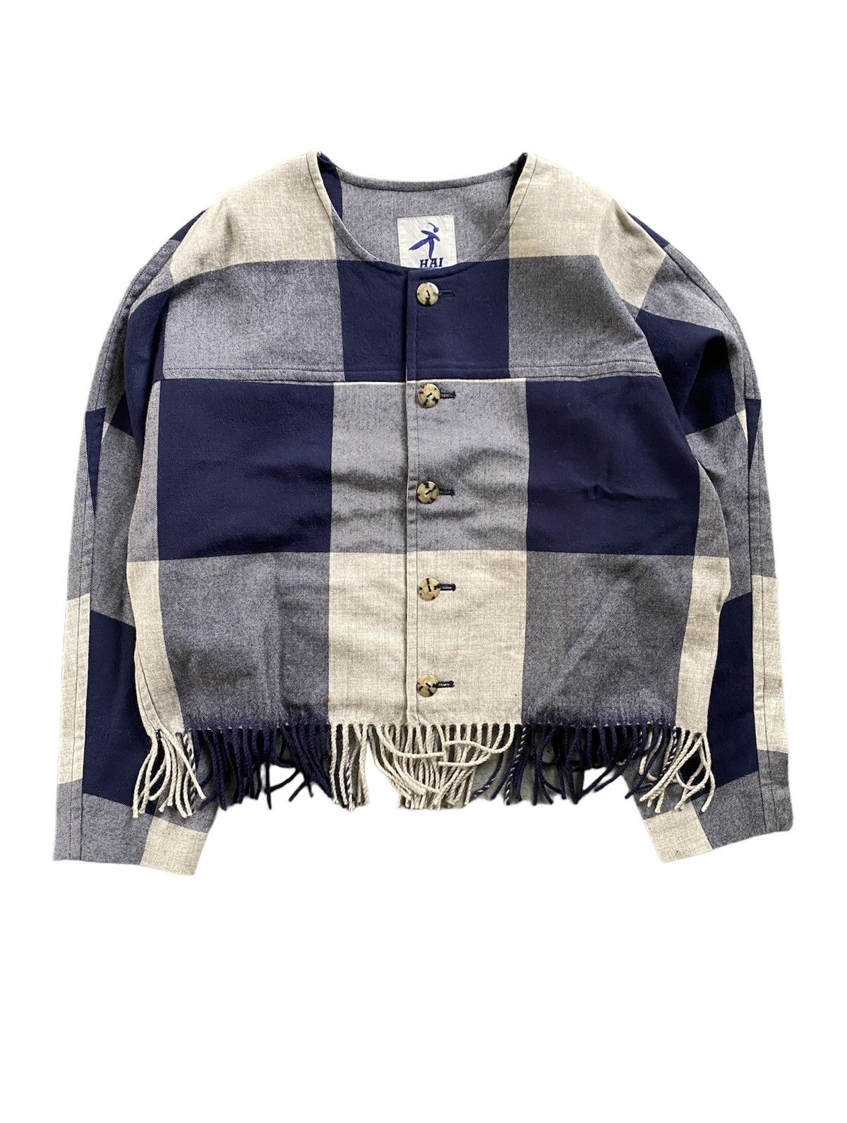 Hai Sporting Gear × Issey Miyake × Japanese Brand 1990s Issey Miyake Check fringe hem wool jacket Size US M / EU 48-50 / 2 - 1 Thumbnail