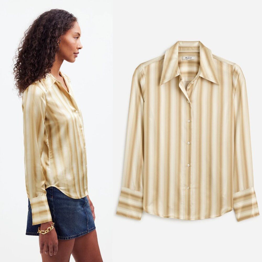 Madewell NWT New Madewell 100% Silk Slim Button Up Stripe Long Sleev Size S / US 4 / IT 40 - 2 Thumbnail