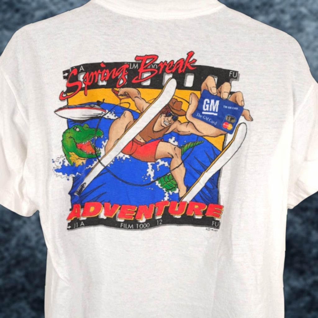 Vintage VINTAGE Spring Break T Shirt Mens L White 90s Water Skiing Alligator Beach Travel Surfer Pattern Solid Crew Neck Short Sleeve Cotton | Mens Size US L / EU 52-54 / 3 - 1 Thumbnail