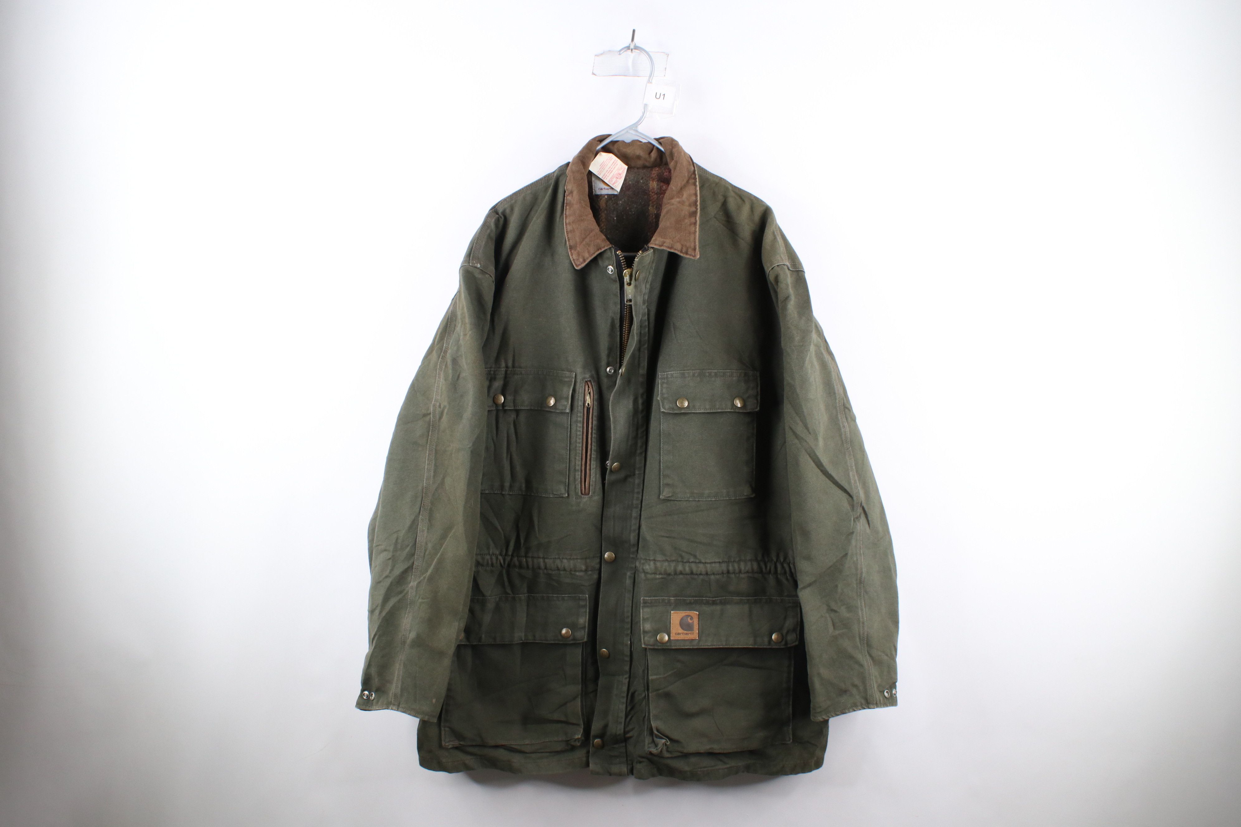 image of 90's Carhartt Lined Chore Barn Jacket Green Usa, Men's (Size 2XL)