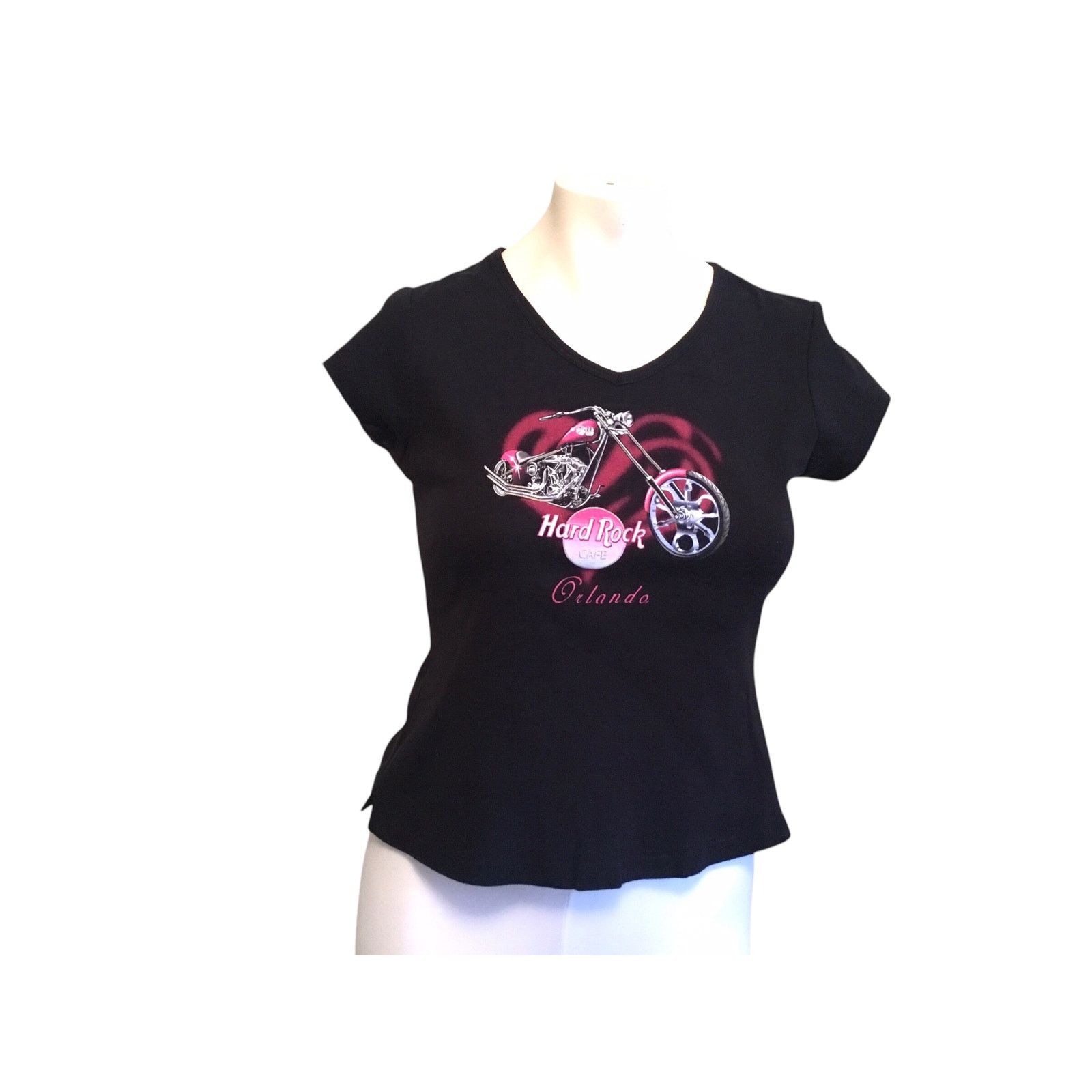 Hard Rock Cafe Hard Rock Cafe Orlando V-Neck T-Shirt Motorcycle Pink Jr.XL Size XL / US 12-14 / IT 48-50 - 2 Thumbnail
