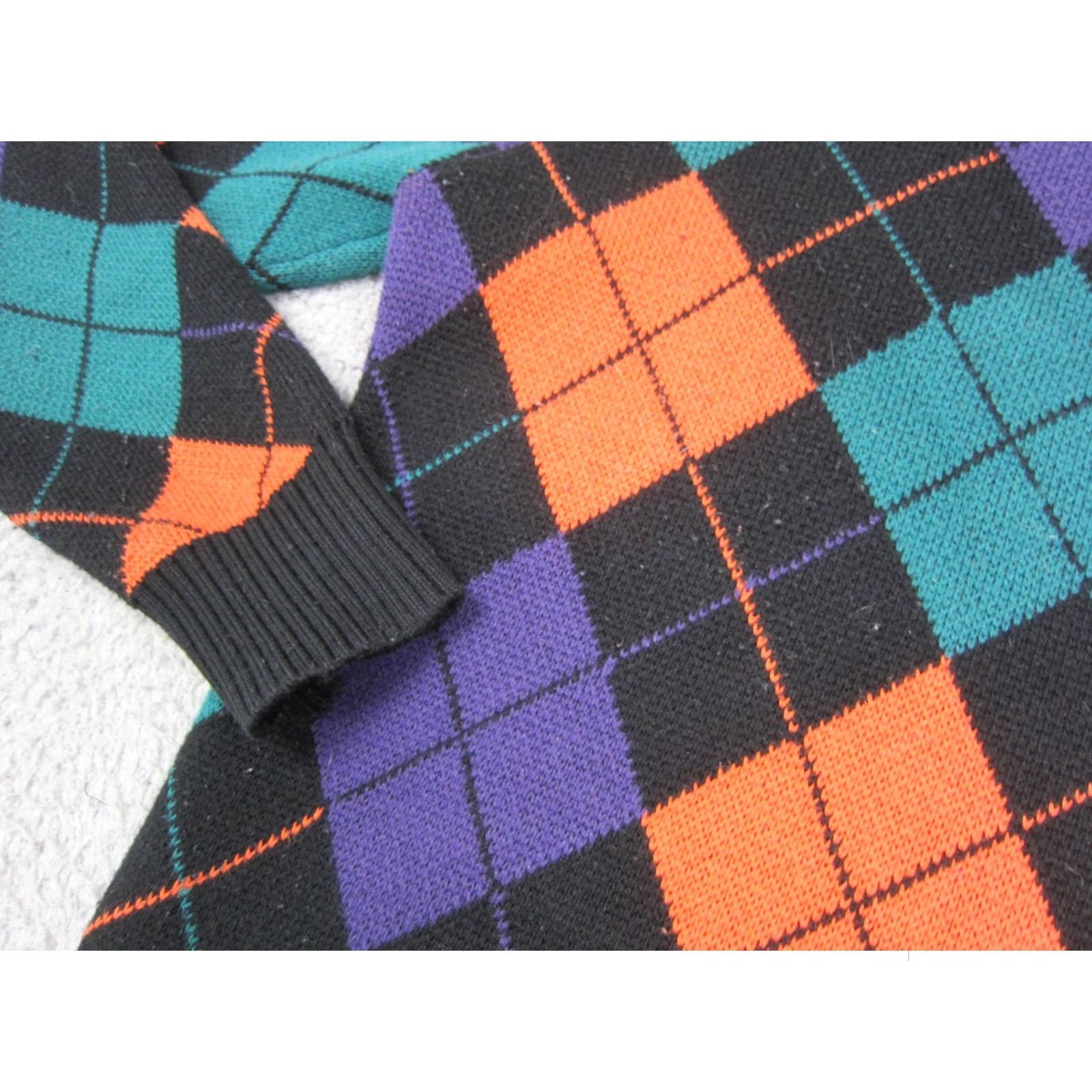 Teddy Fresh VINTAGE Teddy Fresh Sweater Mens M Black Argyle V-Neck Knit Pullover Pullover Knit Regular 80s 90s Winter Fall Spring Mens Size US M / EU 48-50 / 2 - 5 Thumbnail