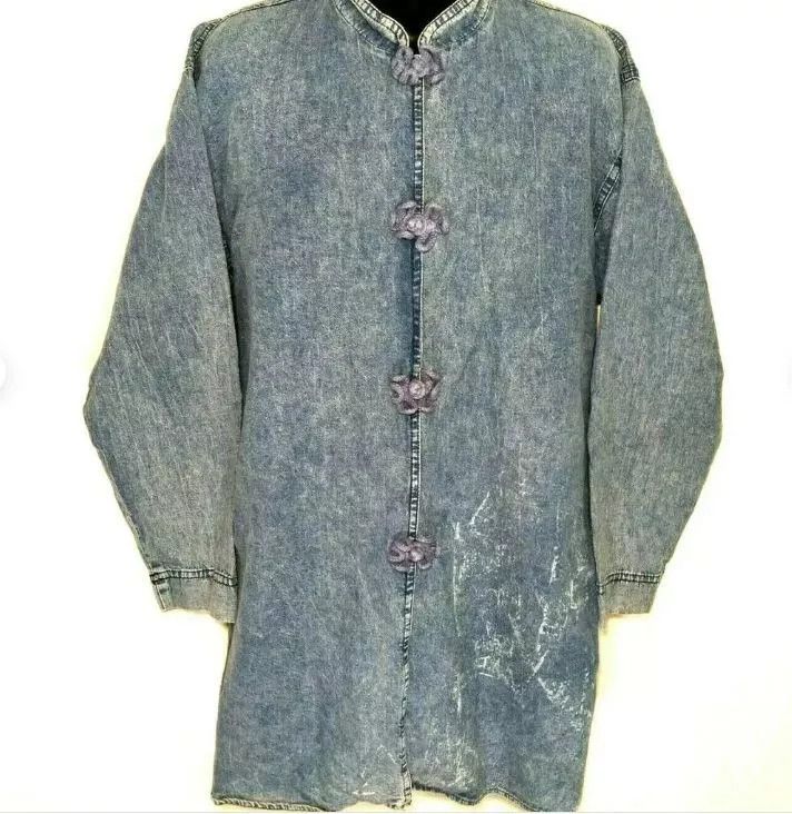Vintage Vintage 90s MARSHA SPORT Dress Blue L Distres Flower Buttons Size L / US 10 / IT 46 - 2 Thumbnail