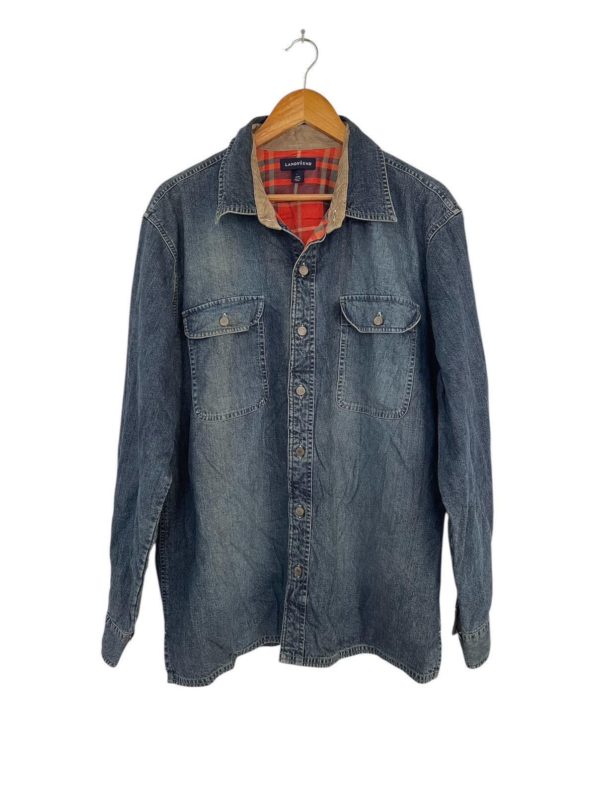 Japanese Brand × Lands' End × Vintage LAND’s END DENIM SHIRT BUTTON UP Size US L / EU 52-54 / 3 - 1 Thumbnail