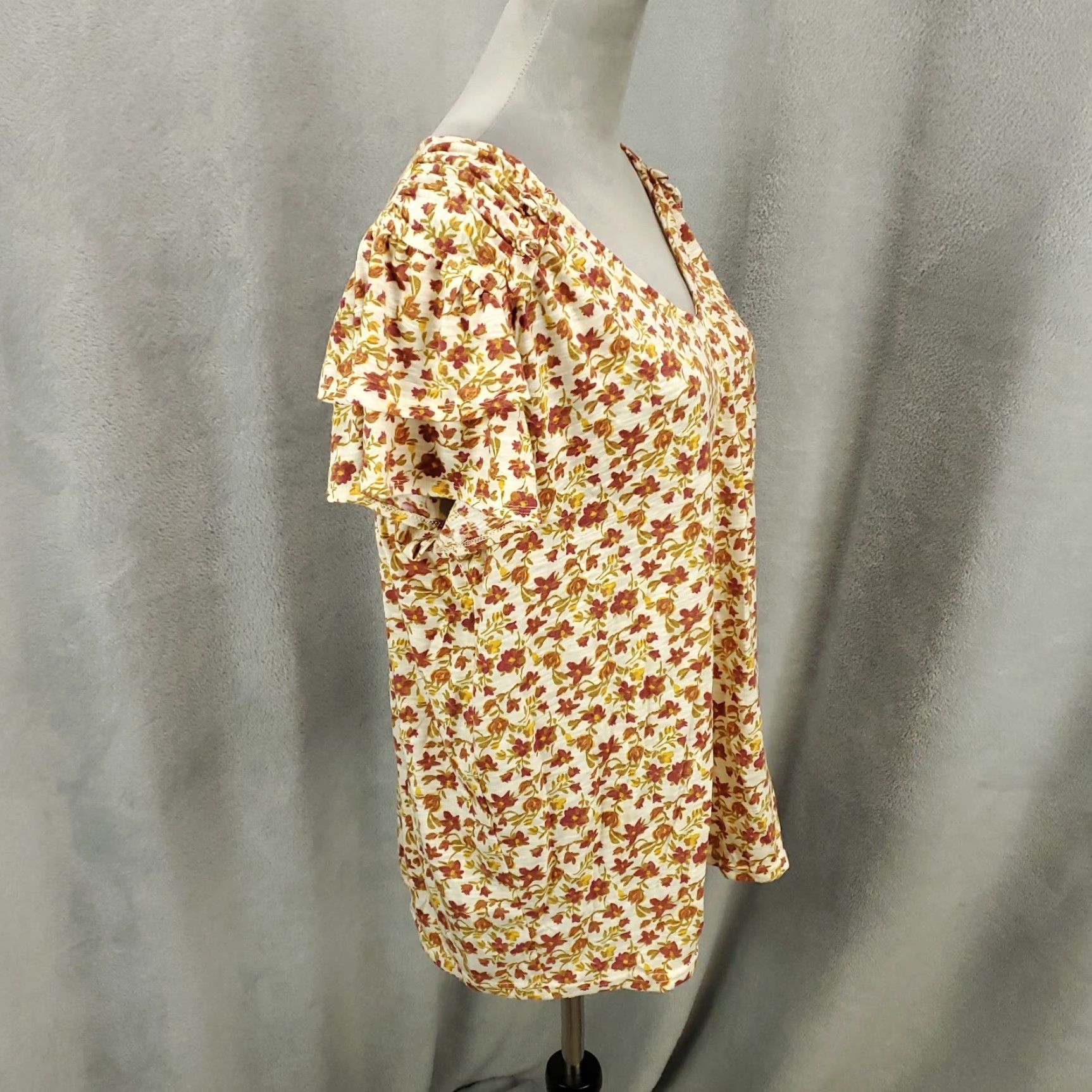Vintage Rose And Olive Womens Top 2X Orange Floral V-Neck Short Sleeve Pullover Blouse Tunic Casual Shirt Womens Size XXL / US 16-18 / IT 52-54 - 7 Thumbnail