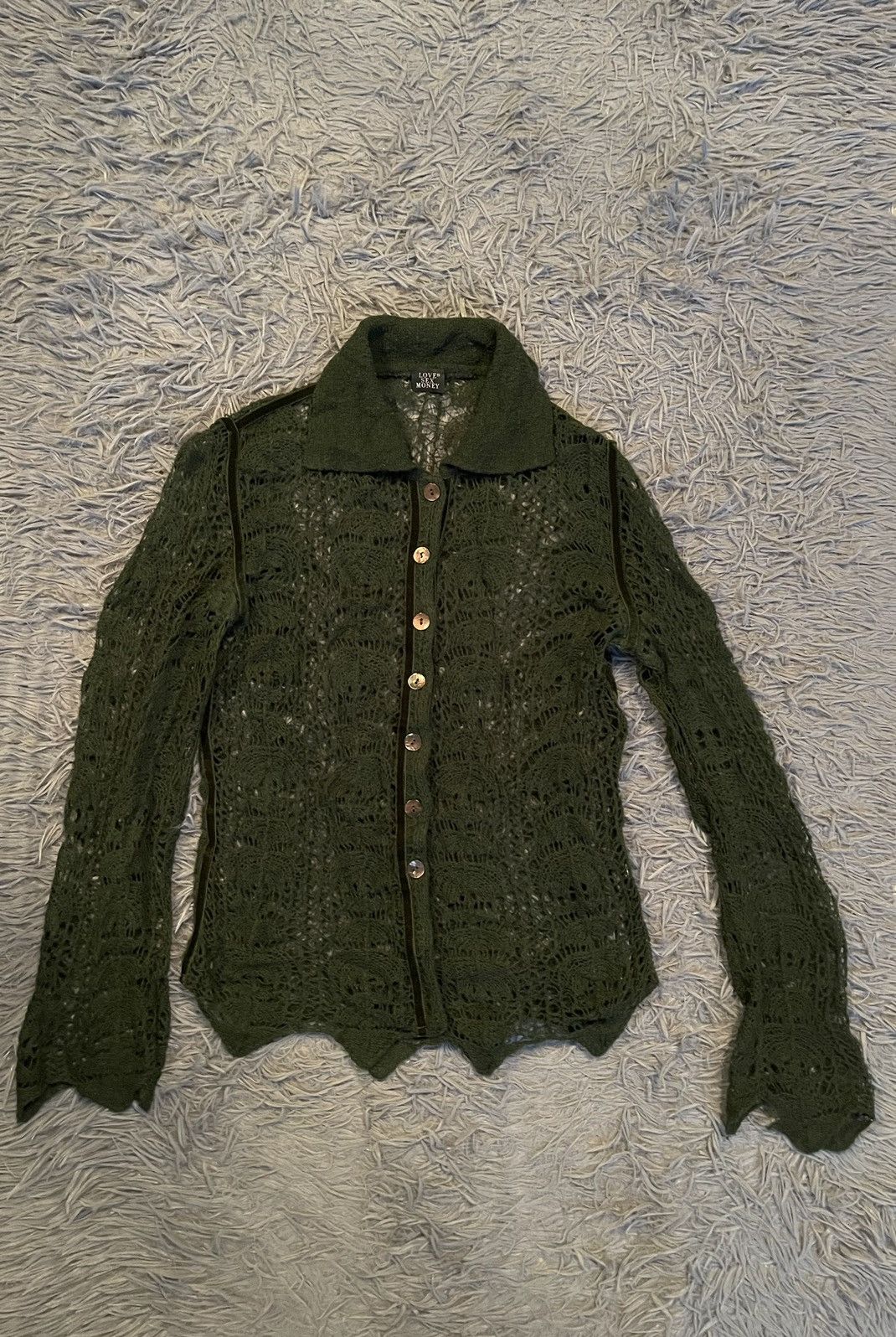 Love Sex Money 00s vintage wool mesh cardigan sweater - benaras.co