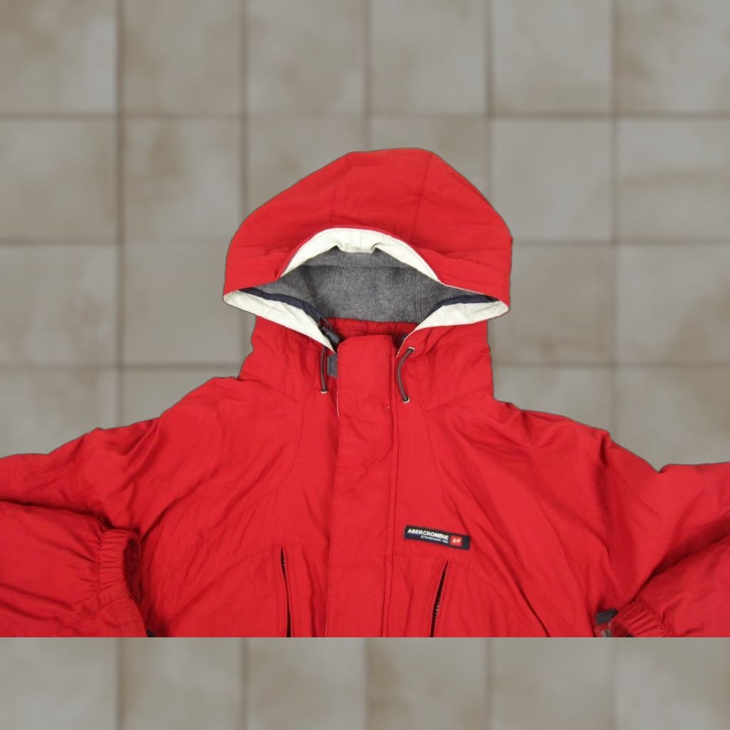 VINTAGE Abercrombie & Fitch Jacket Mens Adults Large L Red Zip Up Hooded 90s Windbreaker