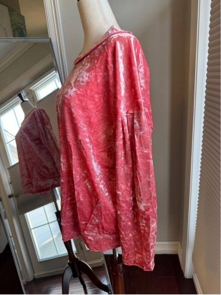 Anthropologie Maronie | Long Dolman Sleeved in Pink Salmon Velvet | L Size L / US 10 / IT 46 - 4 Thumbnail