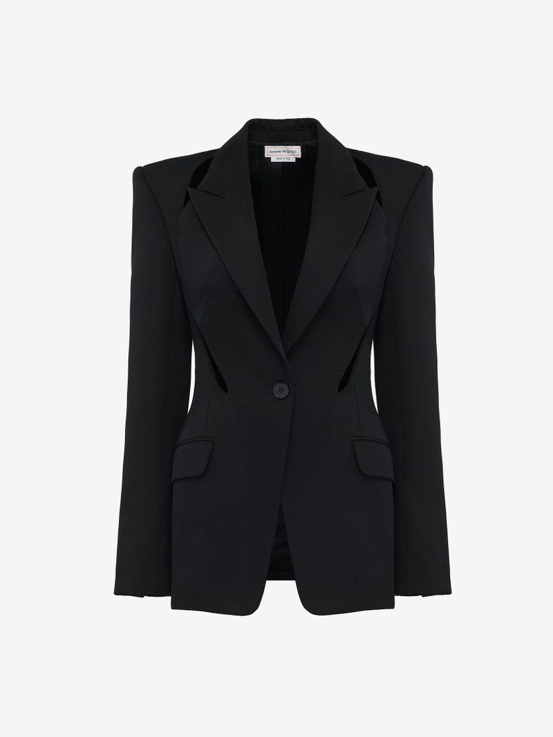 o1srvl11e0326 Slashed Single-Breasted Jacket in Black