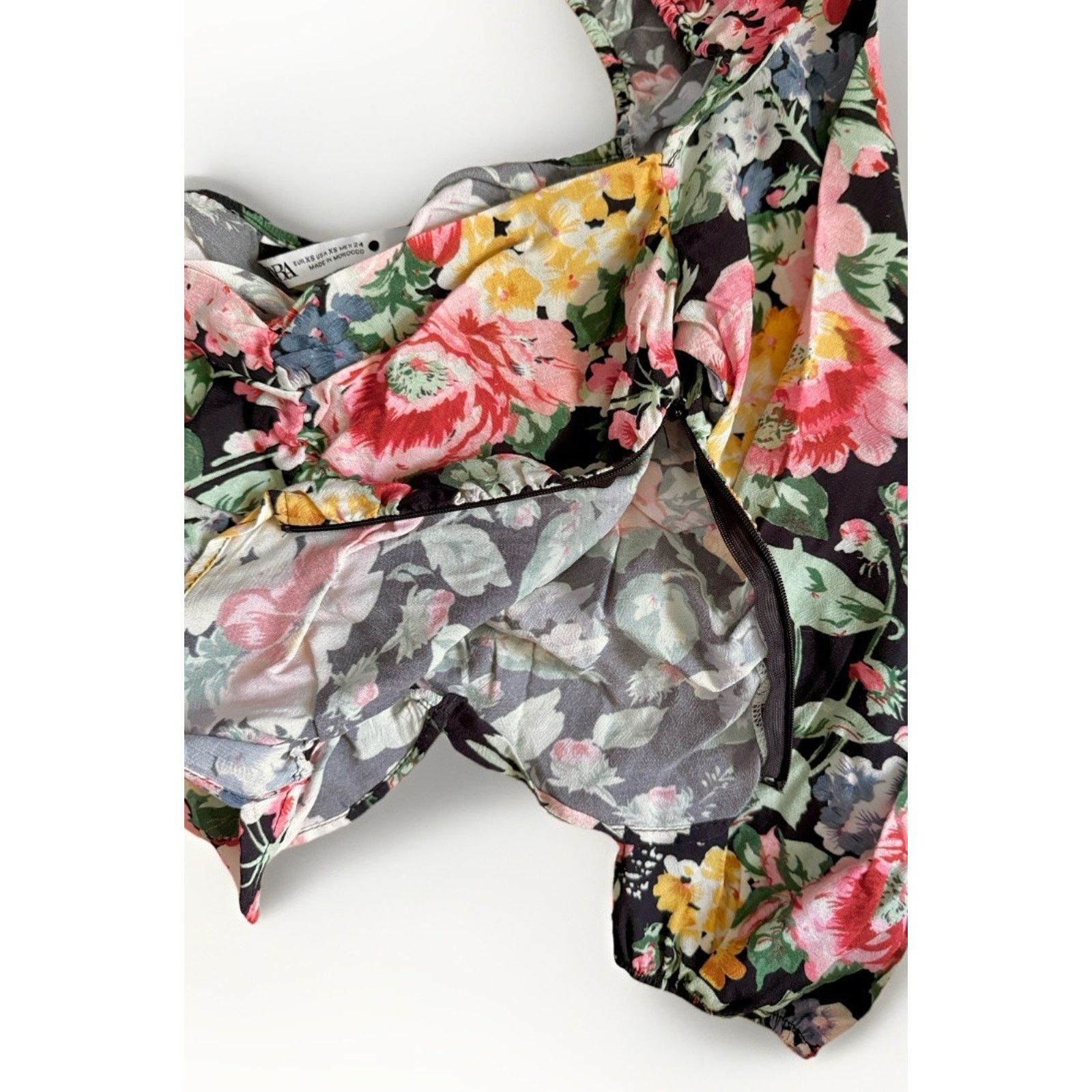 Zara Zara Women Black Floral 3/4 Sleeve Crop Blouse Top Size XS Size XS / US 0-2 / IT 36-38 - 8 Thumbnail