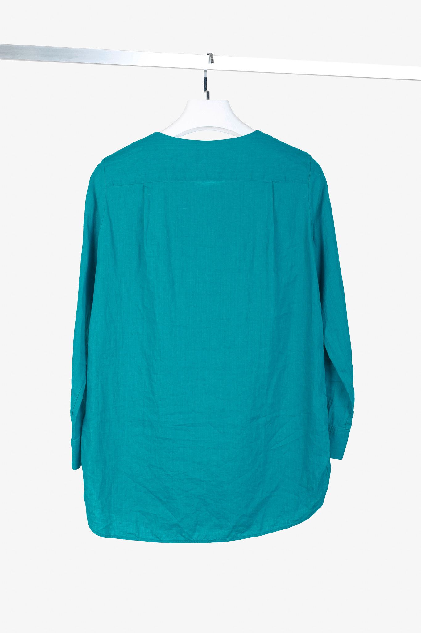 Loro Piana Loro Piana Teal Linen Pintuck Bib Blouse Size S / US 4 / IT 40 - 2 Thumbnail