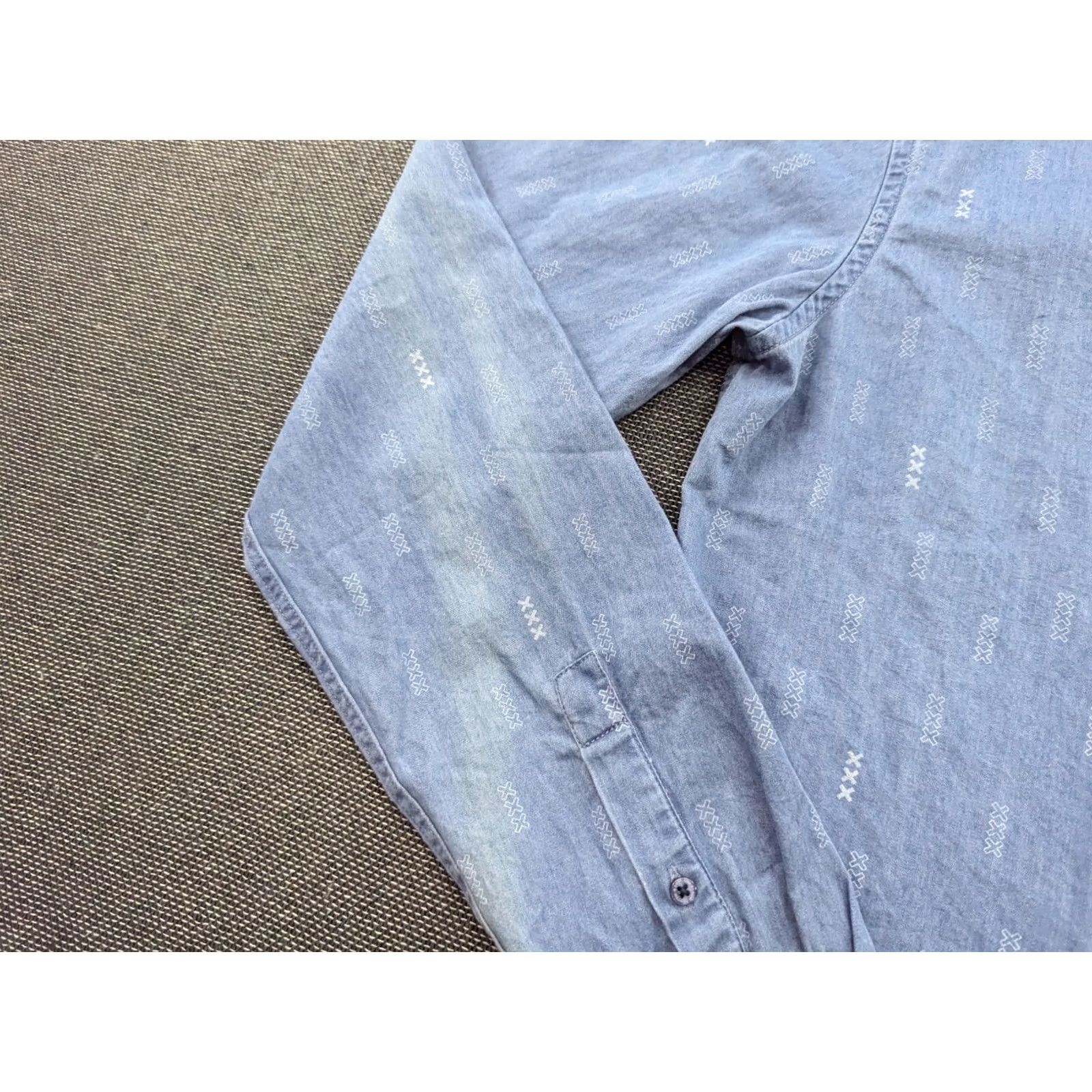 Scotch & Soda Scotch & Soda Button-Down Shirt Mens Denim Blue Long Sleeve Cotton Canvas Geometric Pattern Casual S Size US S / EU 44-46 / 1 - 3 Thumbnail