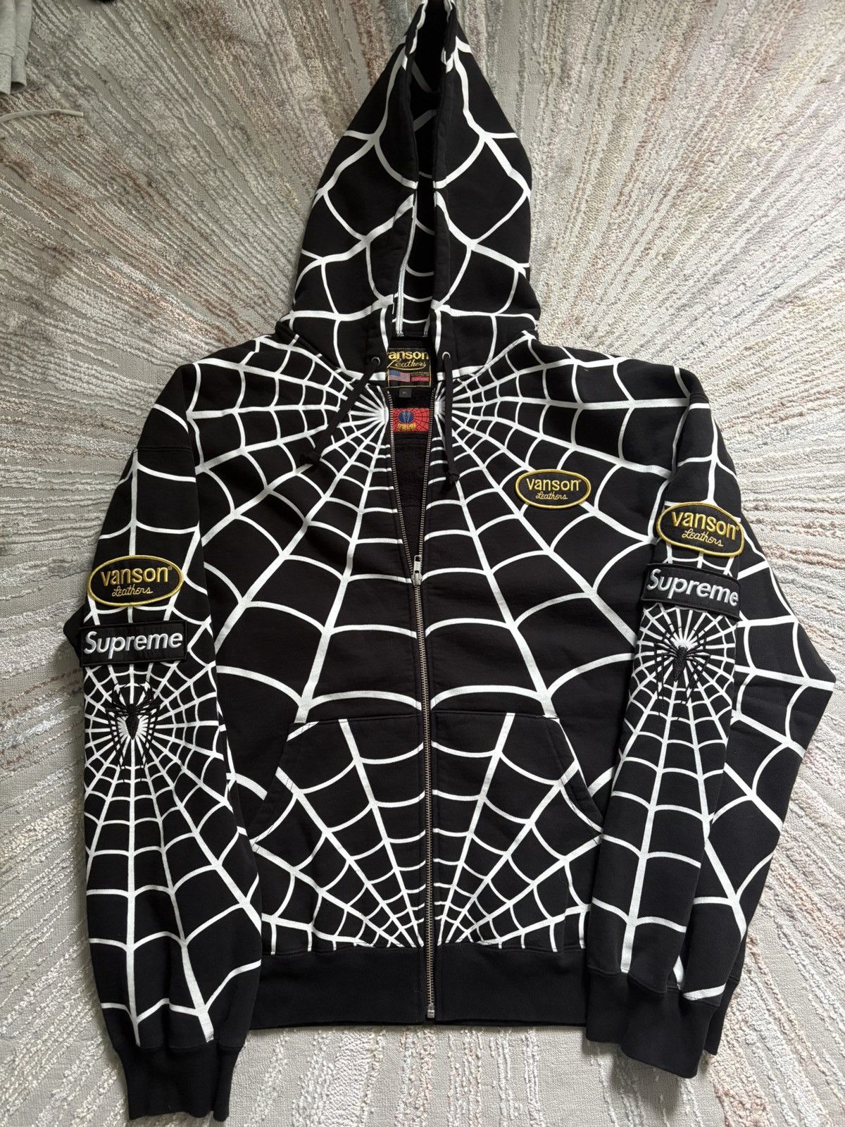 Supreme × Vanson Leathers Supreme Vanson Spider-Man Zip Up Hoodie