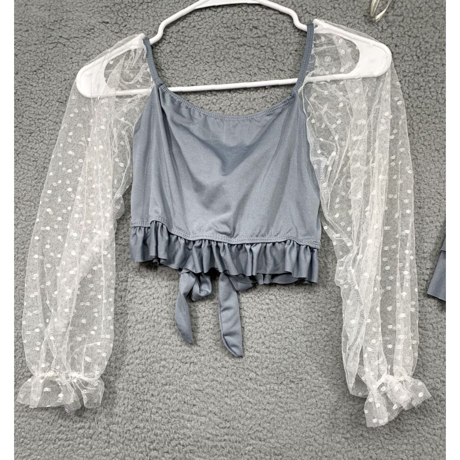 Vintage Lzhua 2-Piece Swimsuit Women's XS Gray Lace Sleeves Boy Shorts Under Skirt NWT Daywear Size 26" / US 2 / IT 38 - 5 Thumbnail