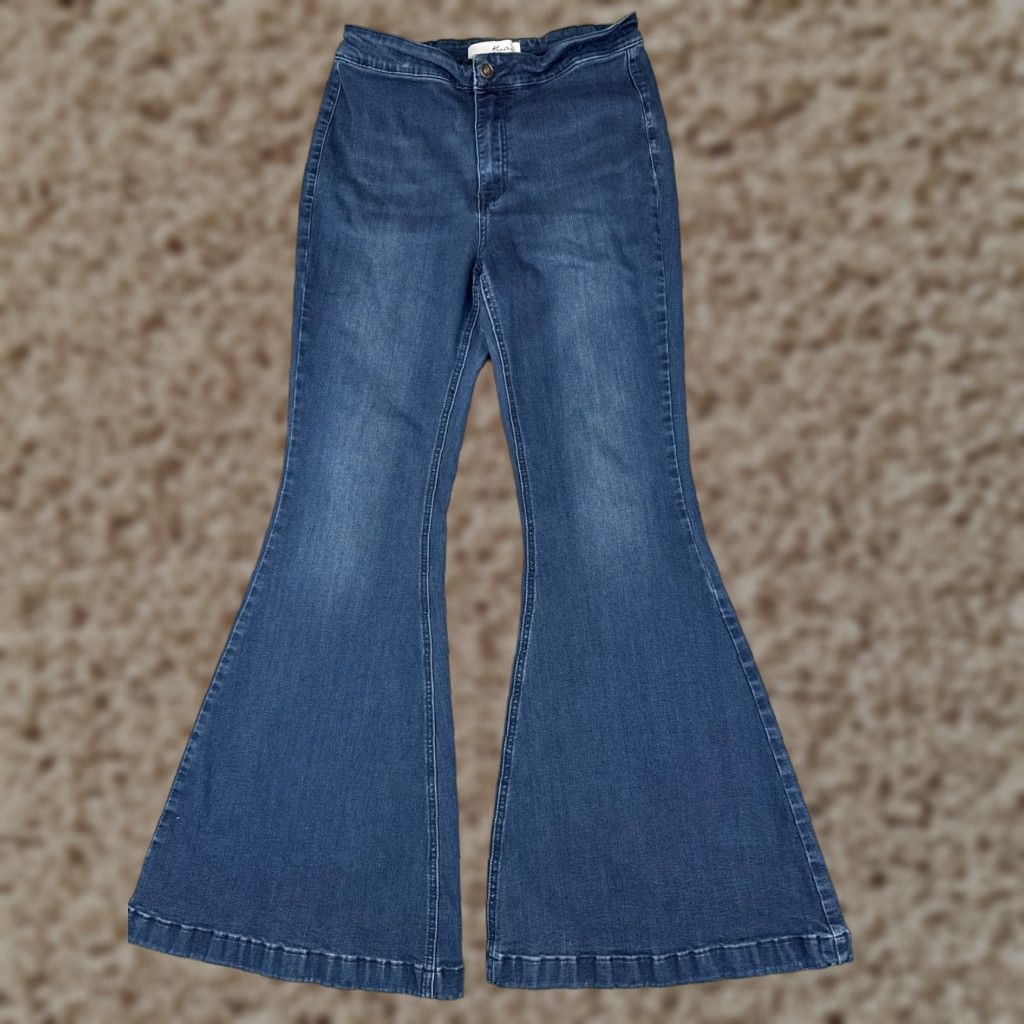 Vintage Jeans Women 30 Blue Denim Wide Flare Cotton Tri-Blend Mid RIse 30x31 Size 30" / US 8 / IT 44 - 1 Thumbnail
