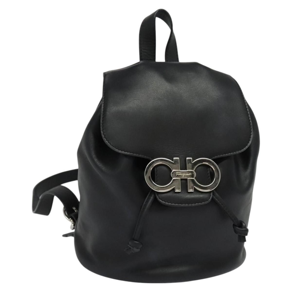 Salvatore Ferragamo Gancini Flap Drawstring Backpack Leather