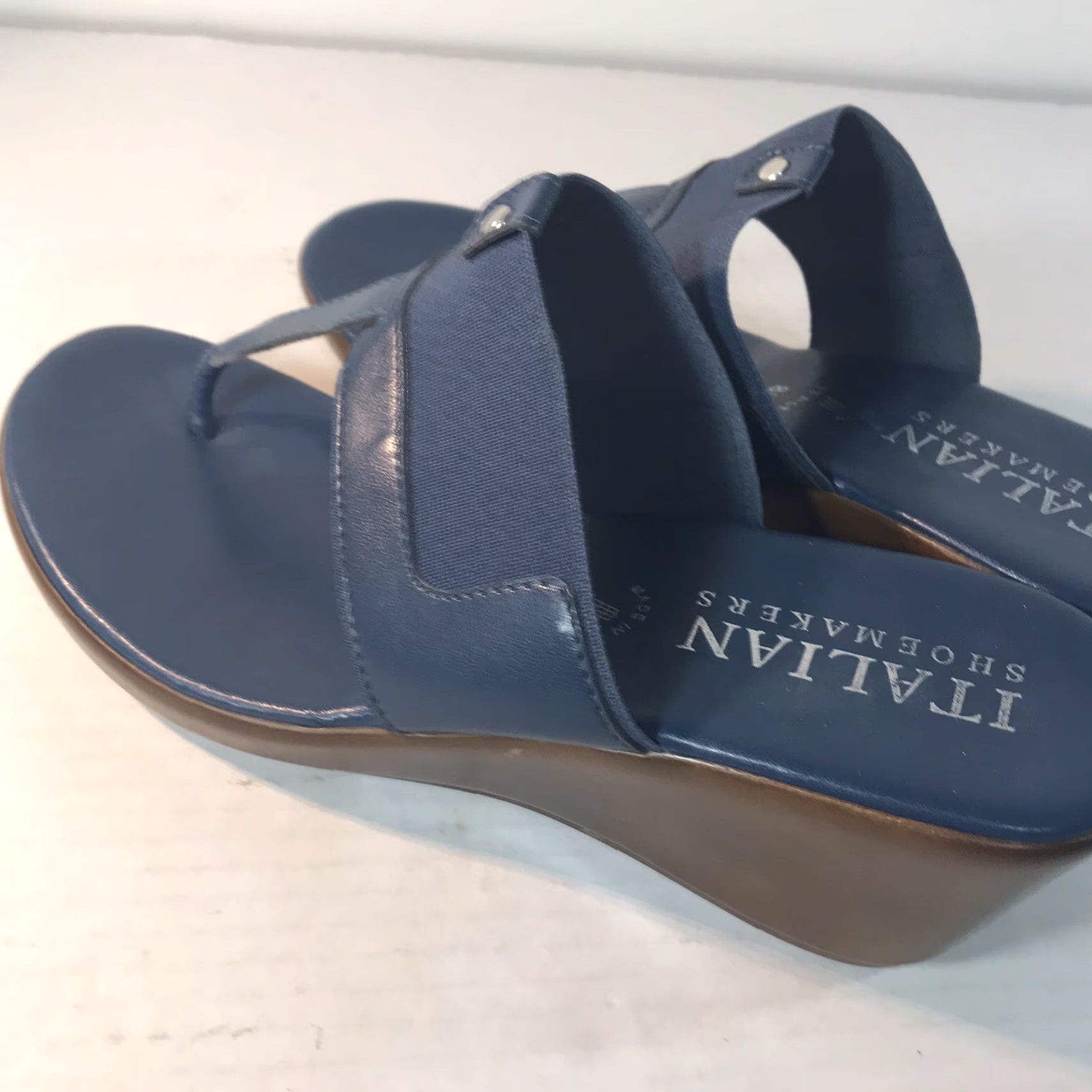 Vintage Italian Shoemakers Wedge Sandals Women Size 8.5M Blue Thong Summer Casual Italy Size US 8.5 / IT 38.5 - 6 Thumbnail