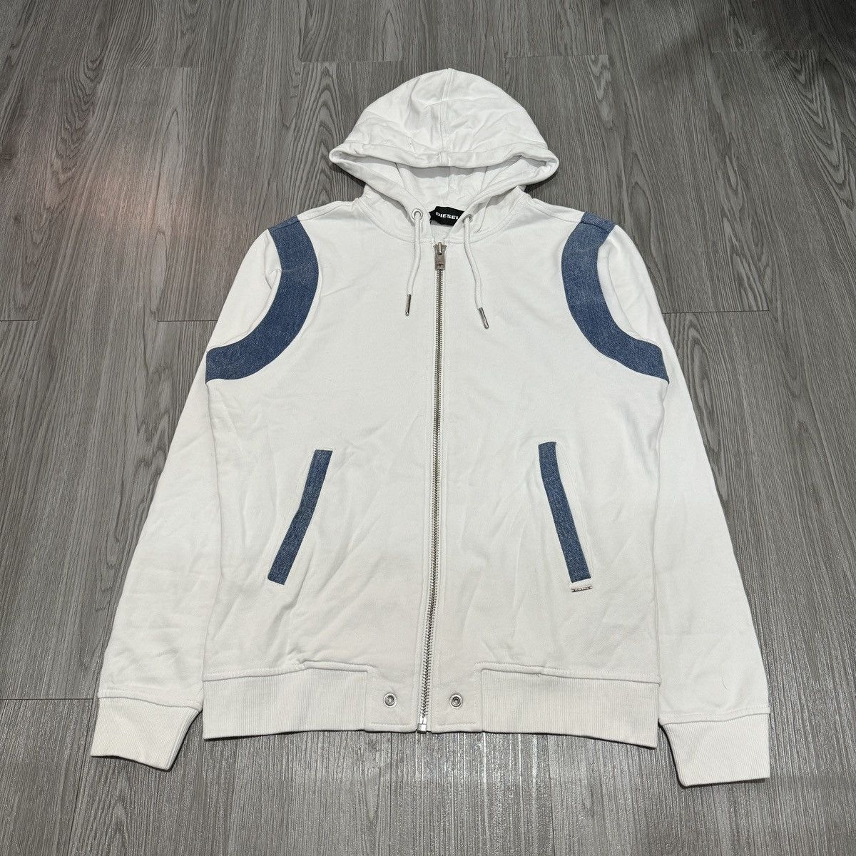 Diesel Man Zip Half Denim Hoodie