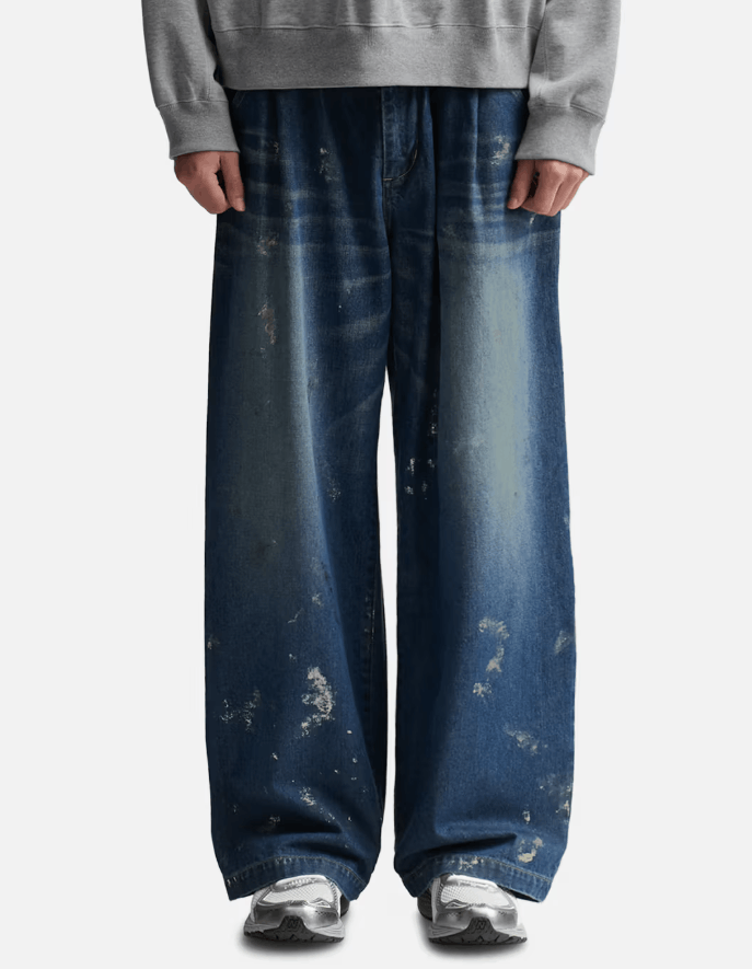 Japanese Brand CLESSTE Silver Print Vintage Wash Selvedge Denim Wide Pants Size US 33 - 1 Thumbnail