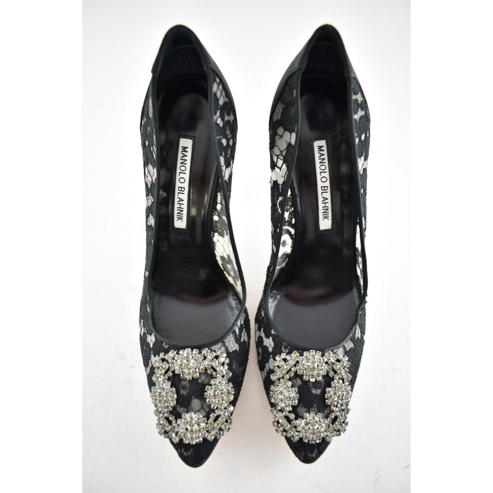 Manolo Blahnik Hangisila Hangisi 105 Lace Crystal Buckle Heel Pump 39.5 Size US 9.5 / IT 39.5 - 7 Thumbnail