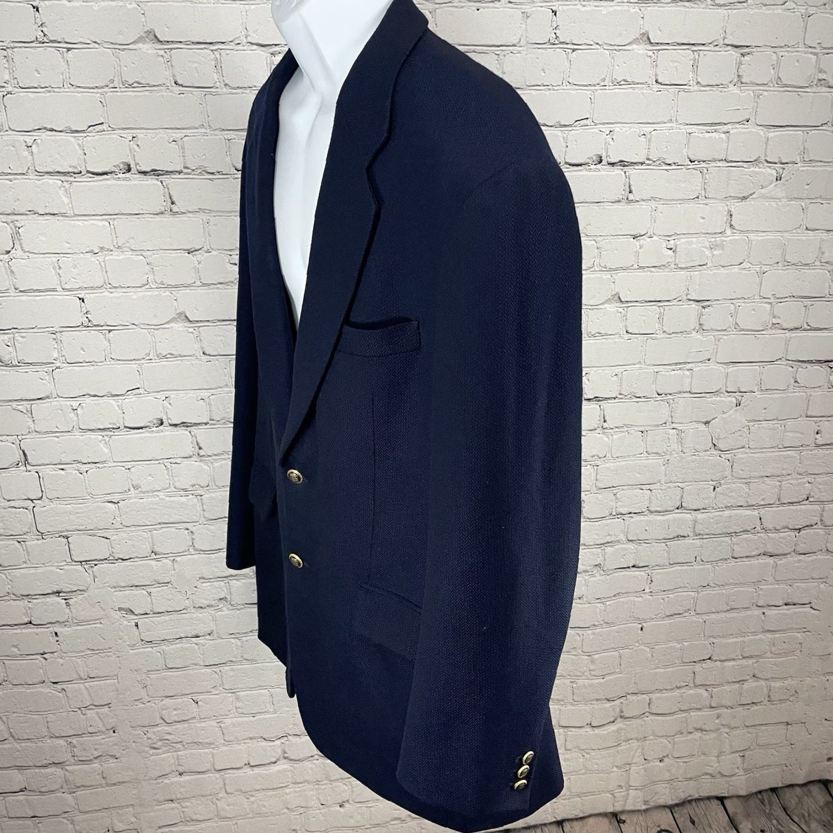 Vintage VTG Just Men's Navy Blazer Sport Coat 2 Gold Button Ventless 42L Jacket Size 42R - 4 Thumbnail