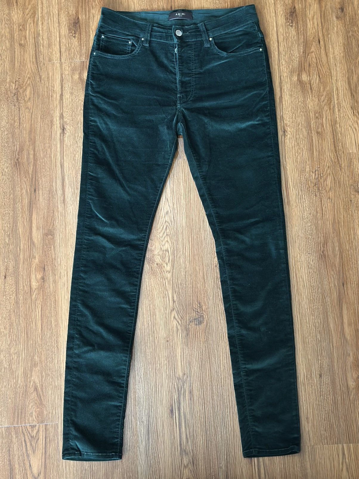 Amiri Amiri Velour Skinny Stack Pants Dark Green Size US 32 / EU 48 - 1 Thumbnail