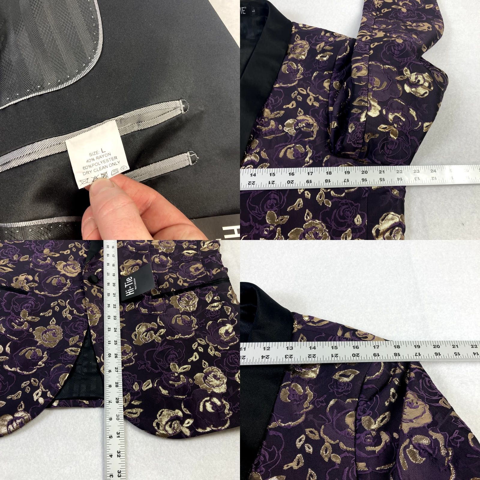 Vintage Hi Tie Blazer Mens Large Purple Gold Rose Formal Suit Stylish NWT Size 42R - 8 Thumbnail