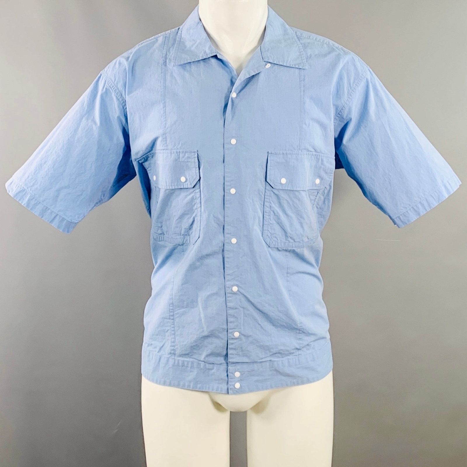 F/CE Blue Cotton Two Pockets Snaps Oversized Short Sleeve Shirt Size US S / EU 44-46 / 1 - 1 Thumbnail
