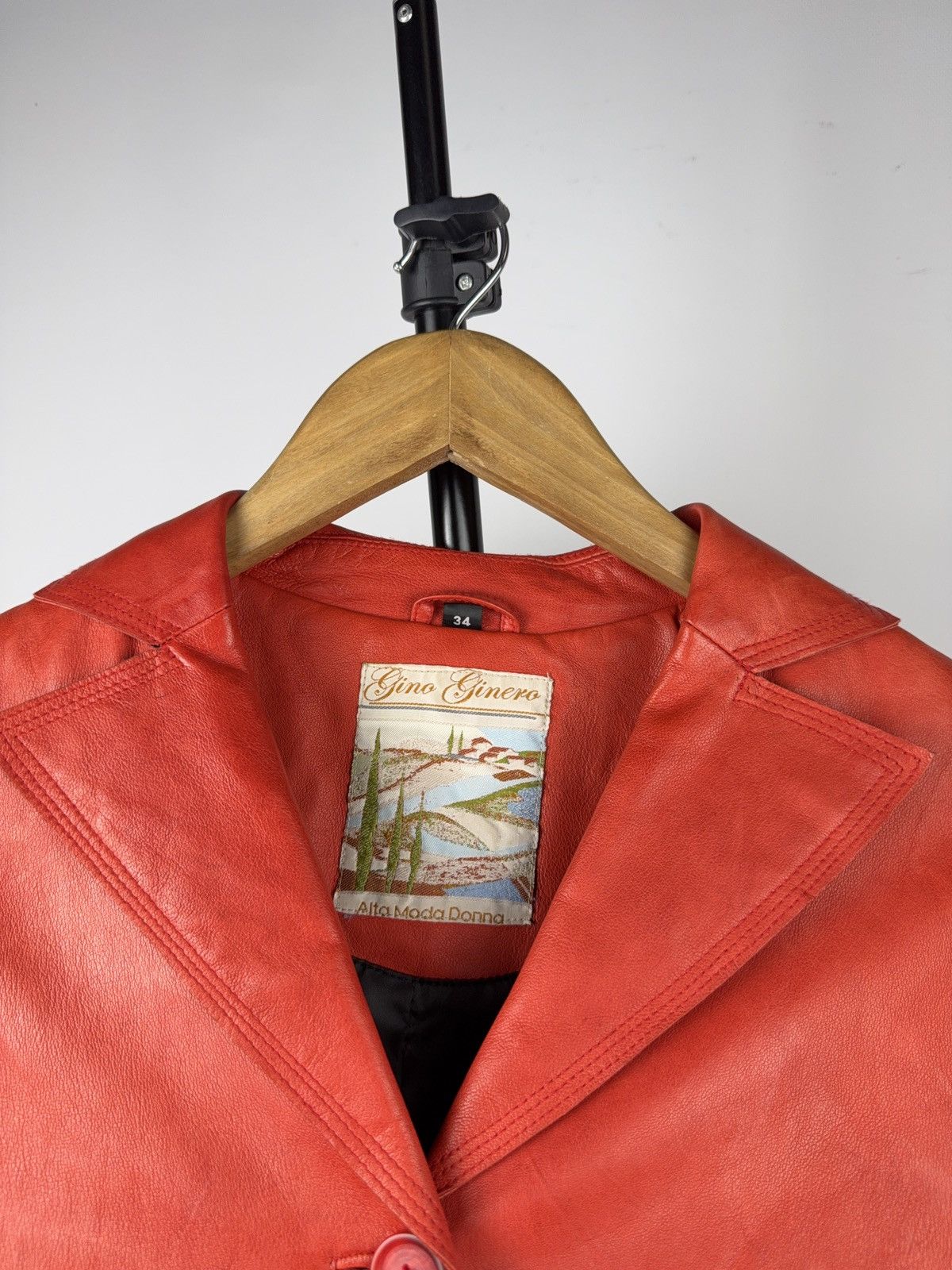 Genuine Leather Vintage Avant Garde Red Leather Blazer Jacket 90s Italian Size S / US 4 / IT 40 - 2 Thumbnail