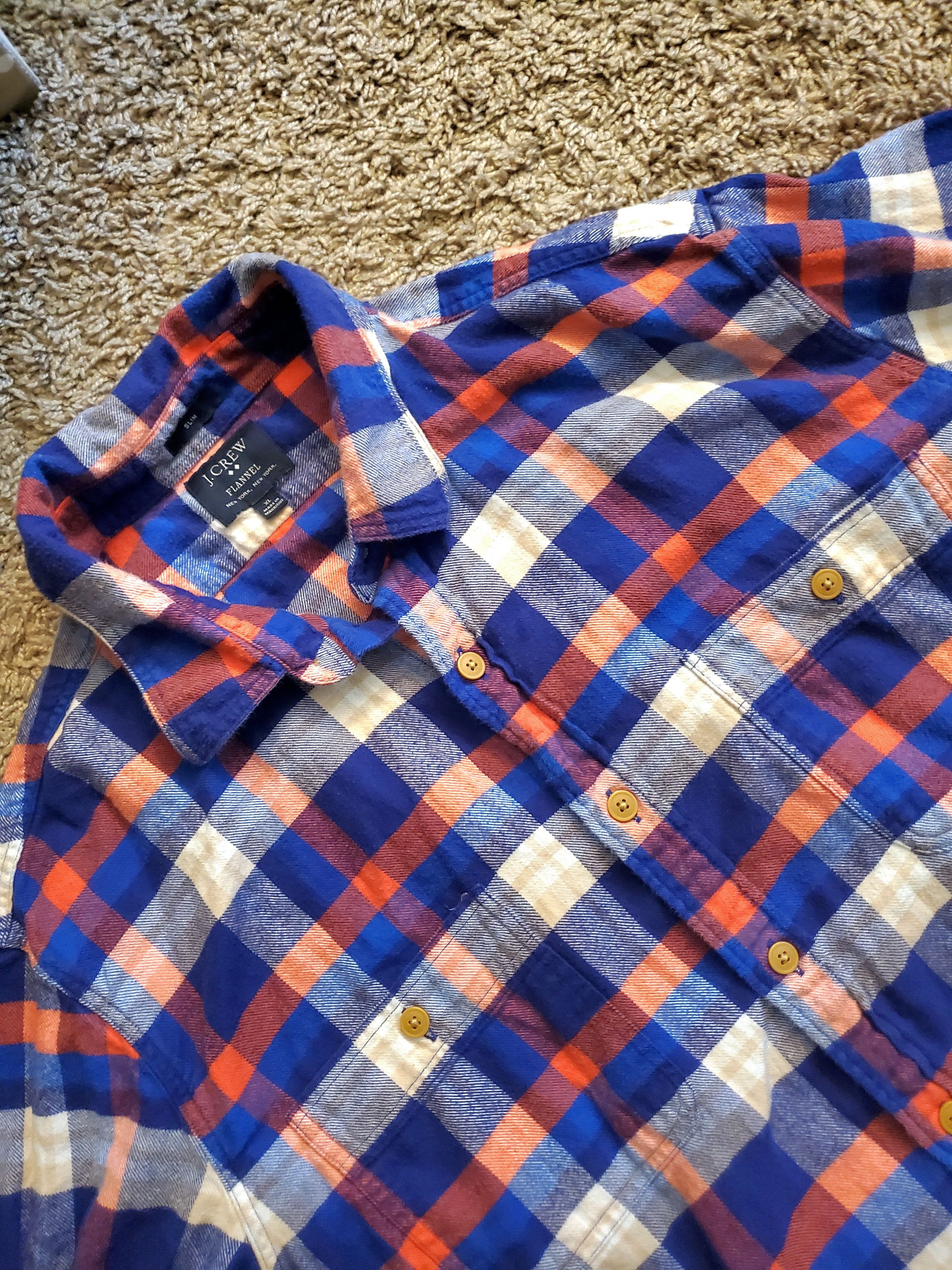 J.Crew J.Crew Blue, White + Orange Slim Fit Flannel (size XL) Size US XL / EU 56 / 4 - 2 Thumbnail