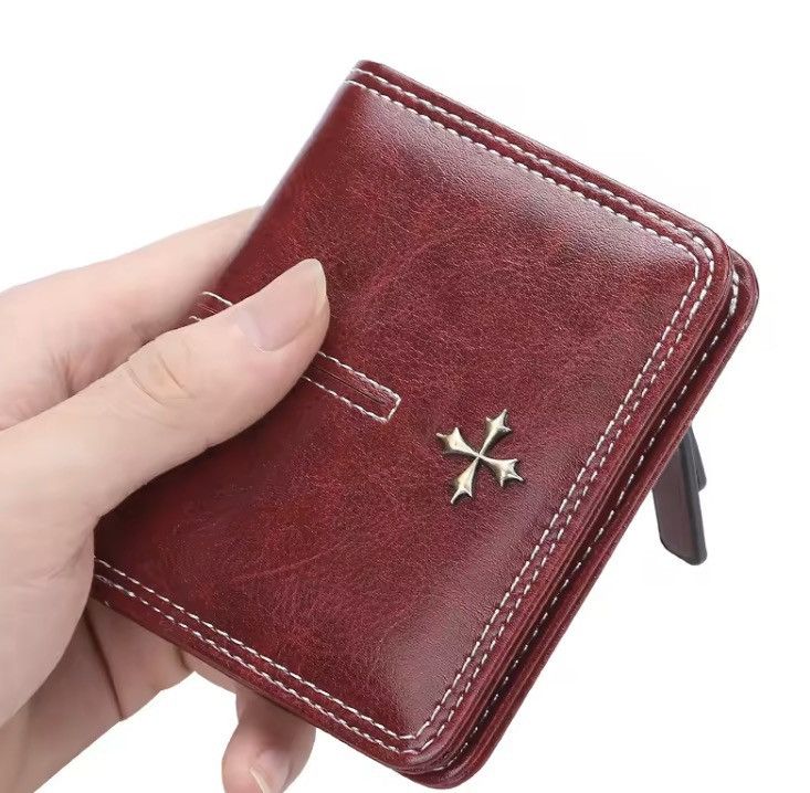 Japanese Brand Y2K Leather Cross Wallet (burgundy) Size ONE SIZE - 5 Thumbnail