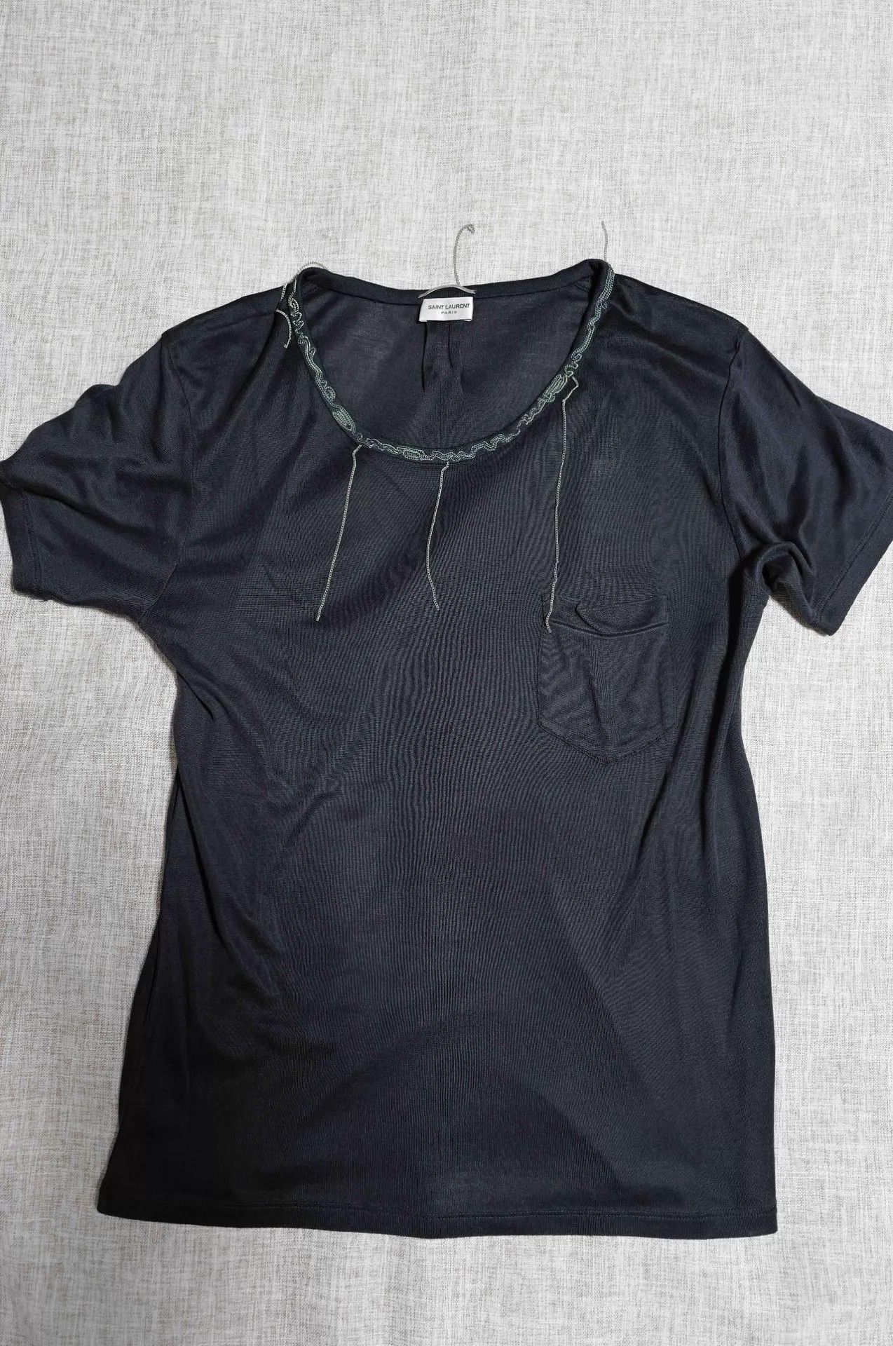 Saint Laurent Paris SLP 13AW Black Fringe Embroidered Silk Pocket T-Shirt M Size US M / EU 48-50 / 2 - 1 Thumbnail