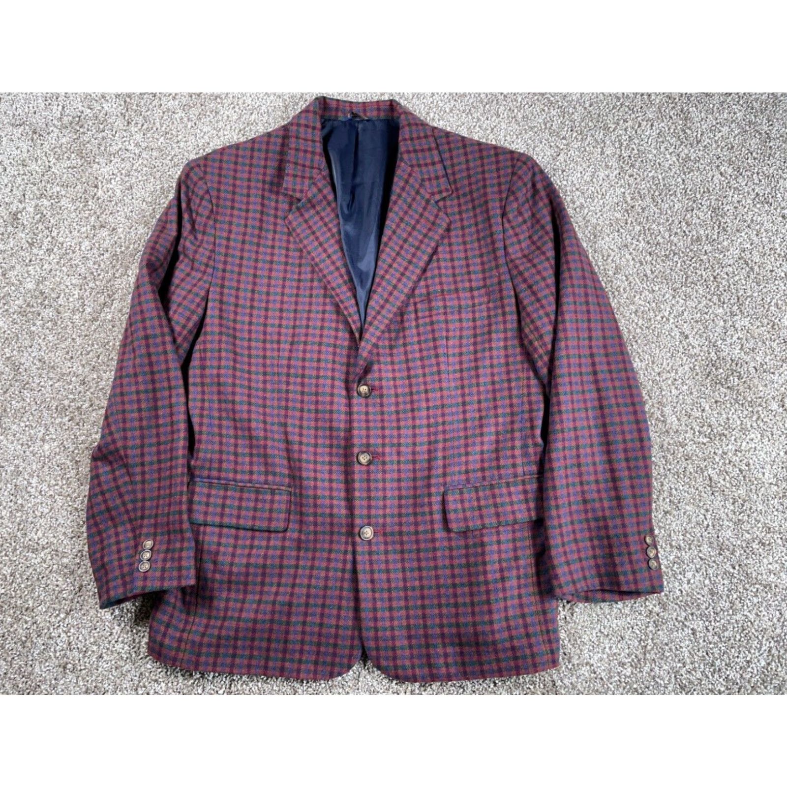 Gap VTG GAP Wool 3 Button Blazer Men’s Medium Red Green Blue Plaid Check Preppy Size 40R - 2 Thumbnail