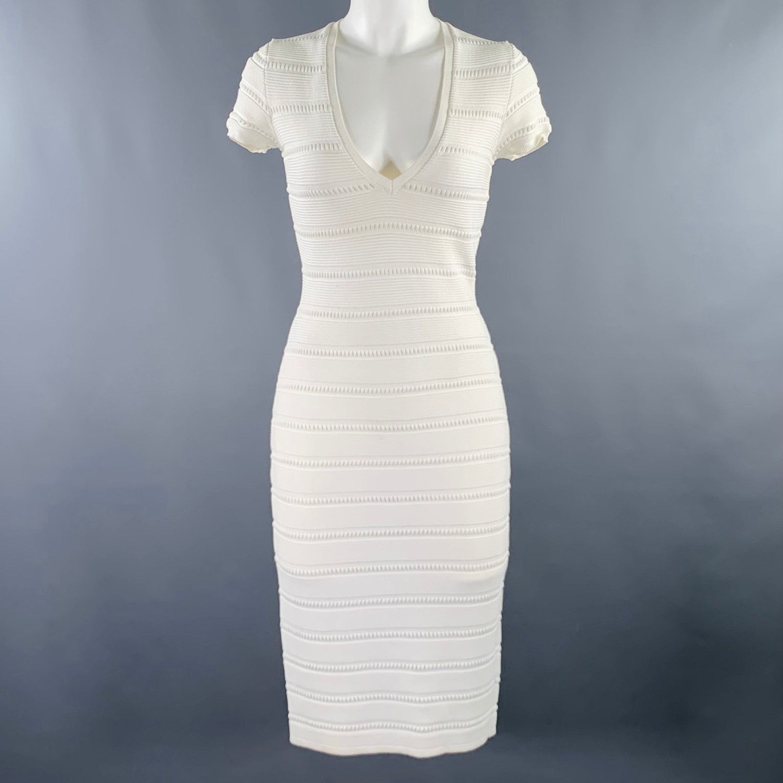Dsquared2 Size M White Rayon Polyamide Textured Short Sleeve Dress Size M / US 6-8 / IT 42-44 - 1 Thumbnail