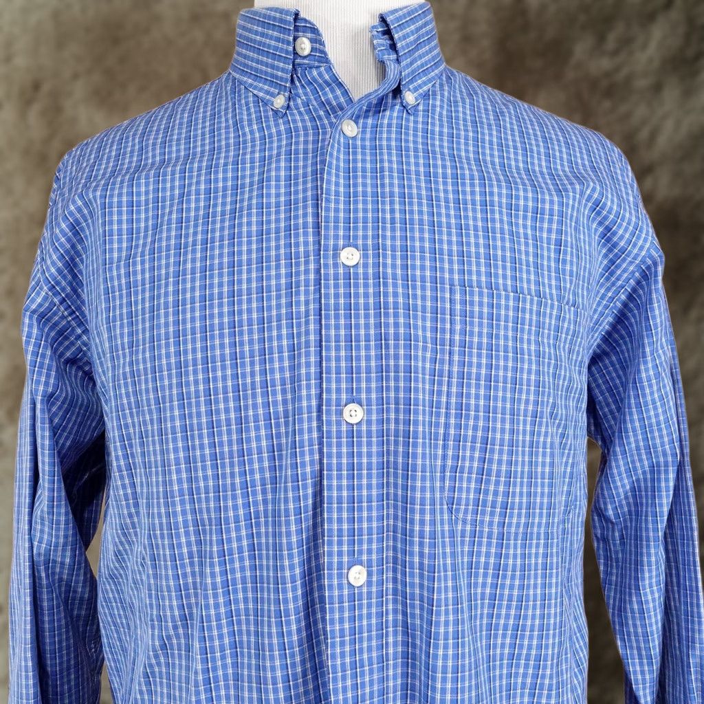 Roundtree & Yorke Roundtree & Yorke Shirt Mens L Blue Check Long Sleeve Button-Up Cotton Size US L / EU 52-54 / 3 - 1 Thumbnail